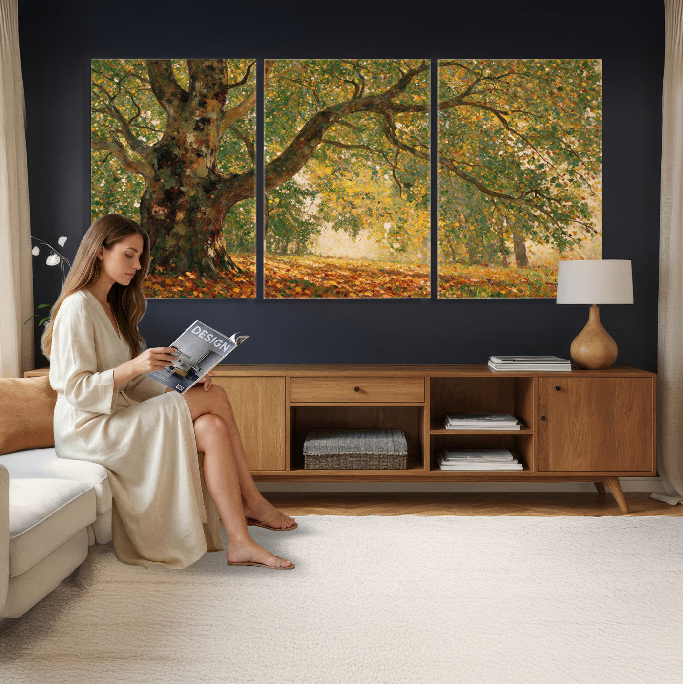 52555601-MGV-CV-36X24 - Claude Monet Style The Bodmer Oak Fontainebleau Forest Wall Art Canvas Print, Autumn Landscape Painting Print