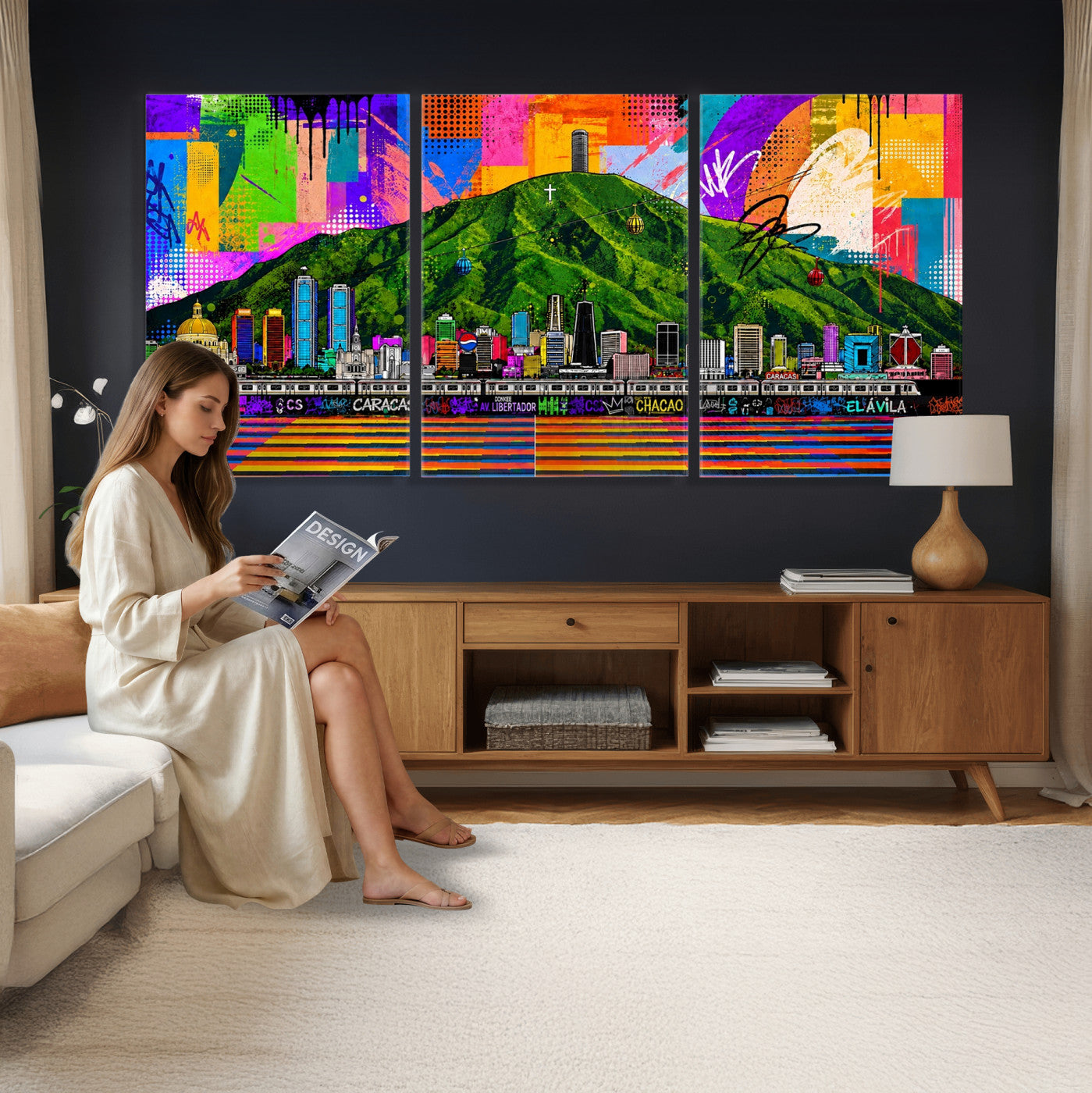 86696255-MGV-CV-36X24 - Mount Ávila, Caracas, Venezuela Wall Art Print by Artist Yorlette - Graffiti Caracas Skyline Canvas Art, Colorful Street Artwork - Venezuela El Avila Poster Print