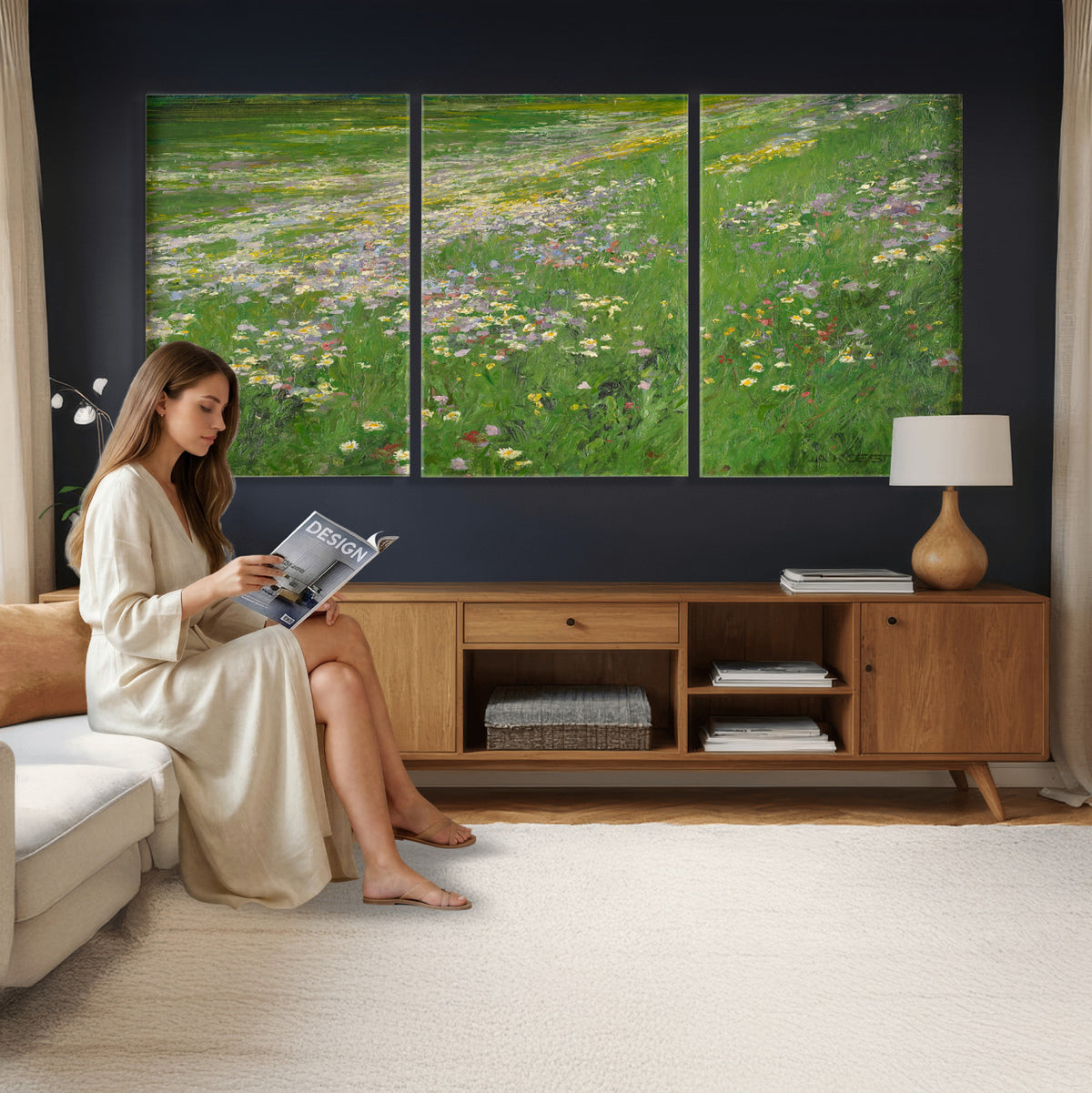 63535040-MGV-CV-36X24 - Alexander Koester Flower Meadow Canvas Wall Art, Vintage Landscape Print