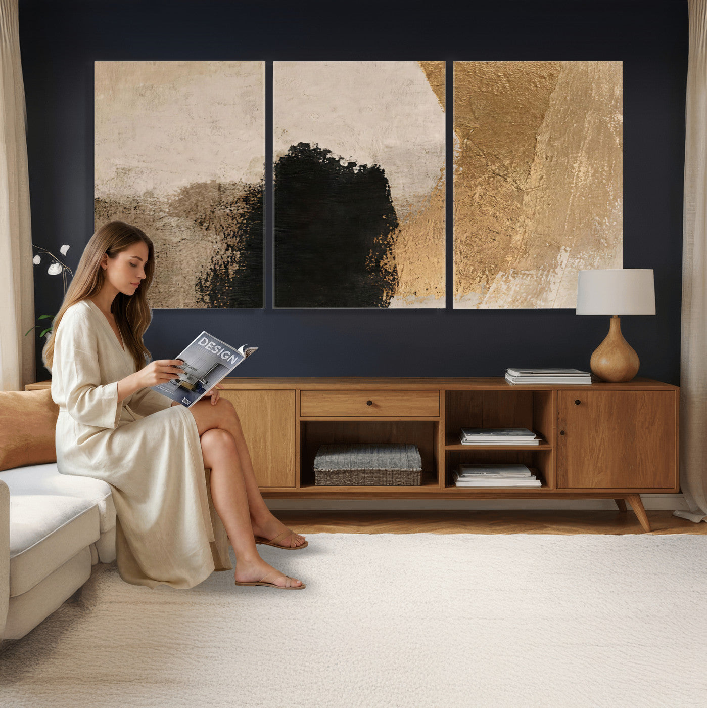 57715470-MGV-CV-36X24 - Modern Black Gold Abstract Canvas Wall Art Print, Luxury Fine Art Picture Print