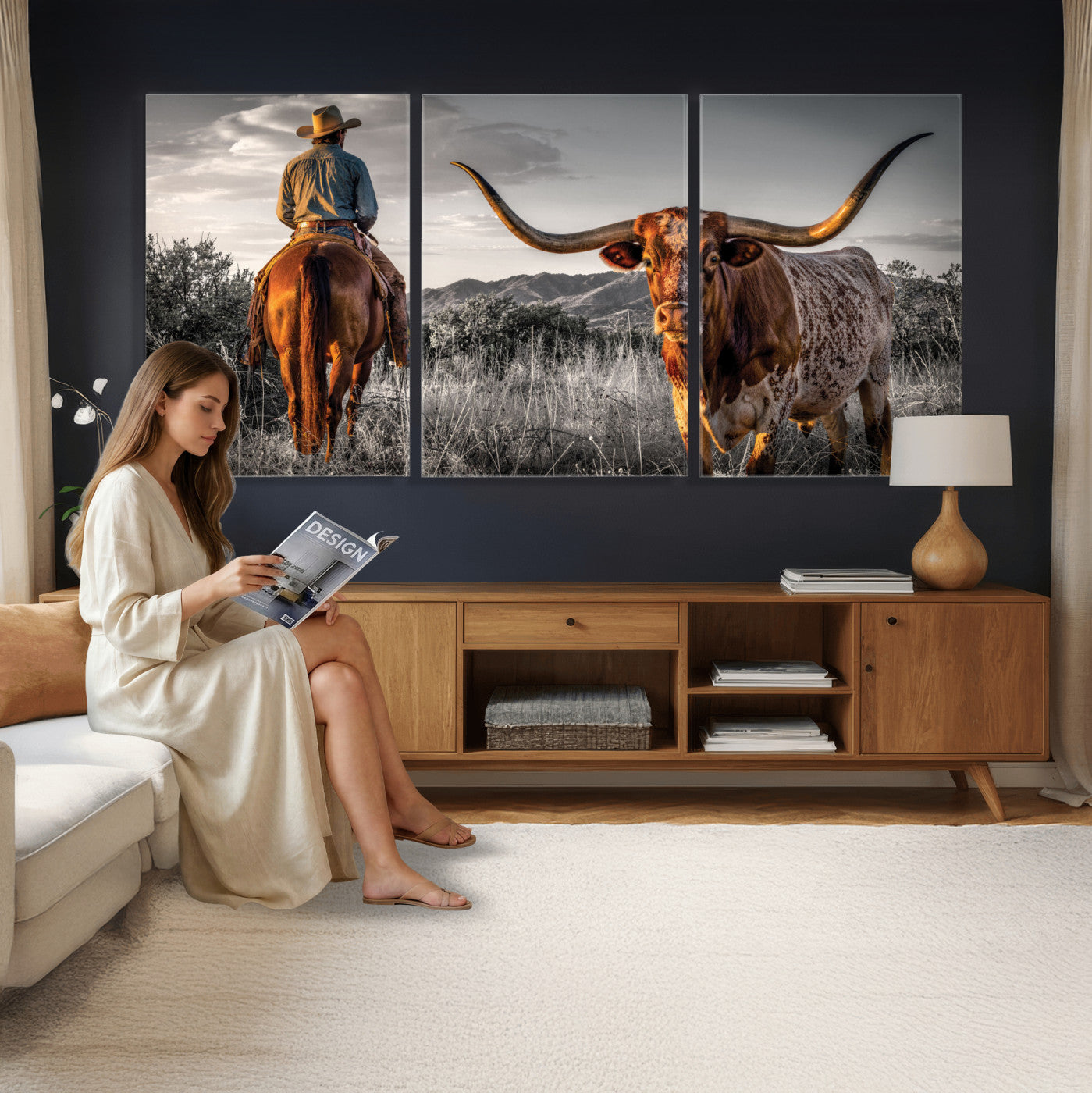 17066920-_Poster-30x20 - Extra Large Cowboy and Longhorn Wall Art Canvas Print