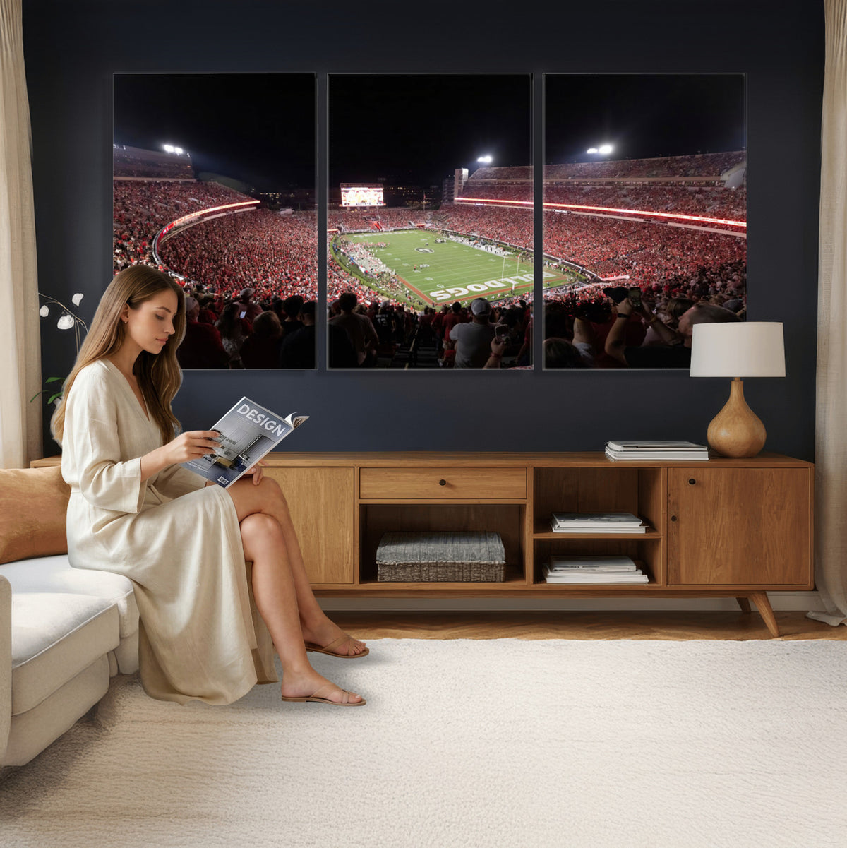 50587166-_Poster-30x20 - Sanford Stadium Georgia Bulldogs Canvas Print 3 Piece Framed Wall Art Extra Large Floating Frame Sports Poster Made in USA