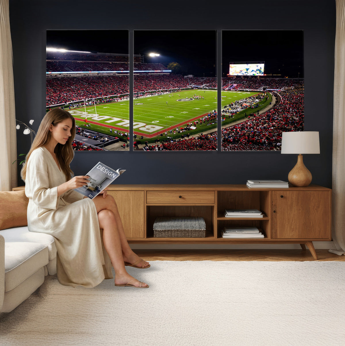 73520603-_Poster-30x20 - Georgia Bulldogs Sanford Stadium Canvas Print 3 Piece Framed Wall Art Extra Large Floating Frame Nature Poster Made in USA