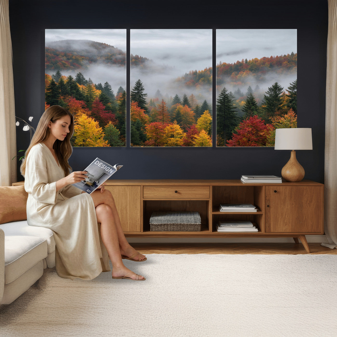 47877083-_Poster-30x20 - Fall Forest Misty Mountain Canvas Print Smoky Mountain Landscape Wall Art Autumn Trees Nature Poster Printing