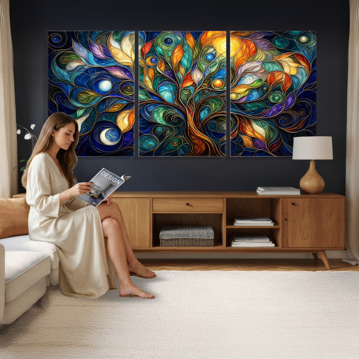 60127105-MGV-CV-36X24 - Psychedelic Tree Of Life Wall Art - Vibrant Swirl Cosmic Nature Decor