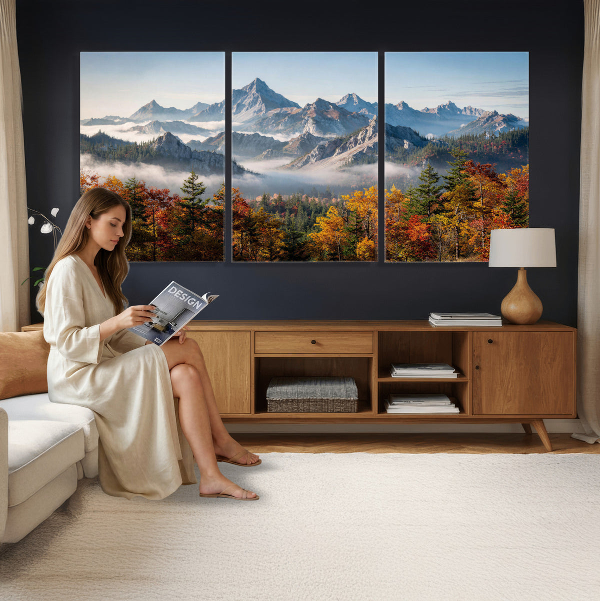 38847944-MGV-TP-30X20 - Majestic Mountain Peak Canvas Wall Art - Panoramic Autumn Forest Fog Landscape Print