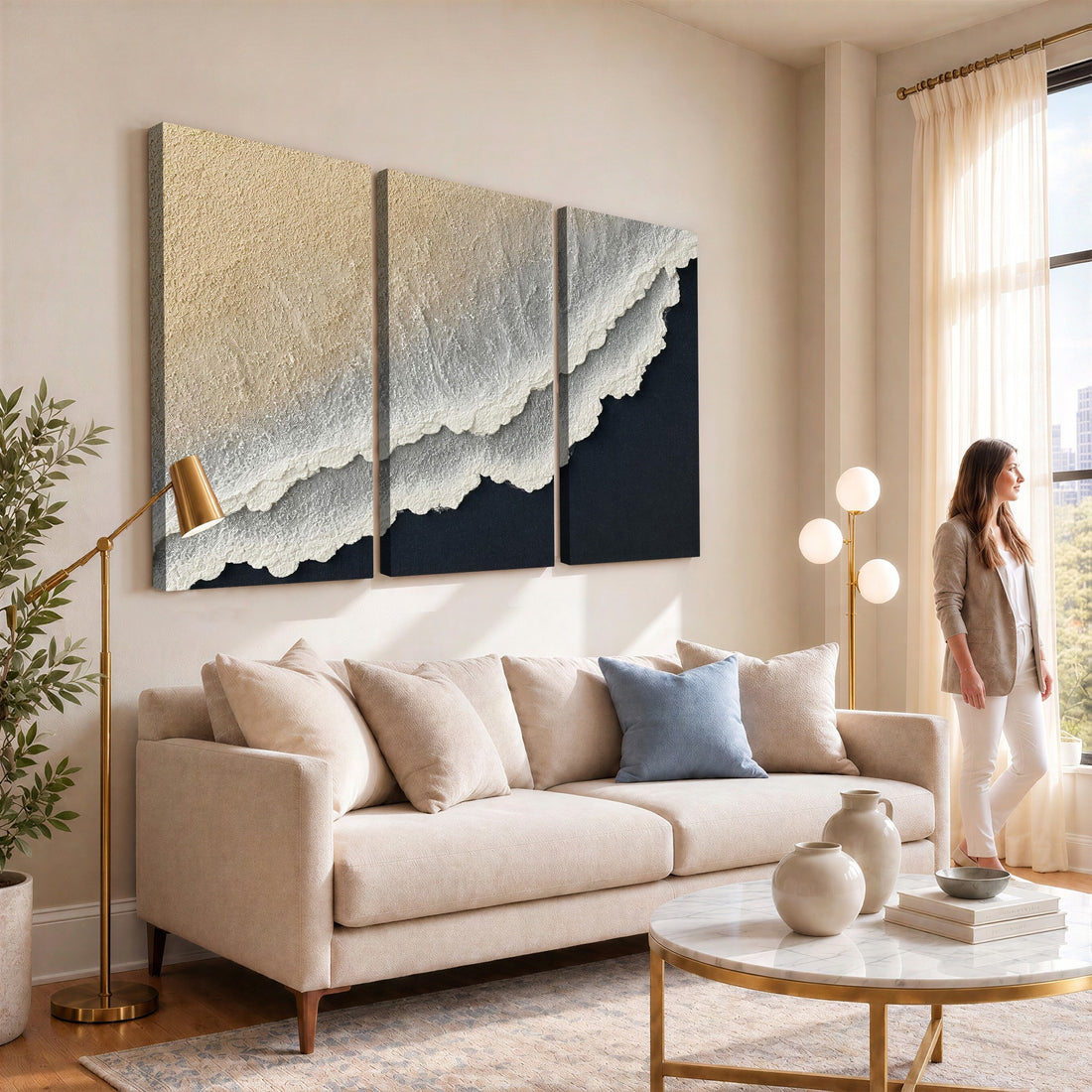 Abstract Ocean Wave Canvas Wall Art, Coastal Beach Wall Decor for Living Room