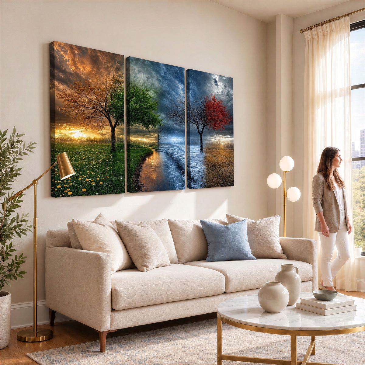 61895574-MGV-CV-24X16 - Four Seasons Tree Canvas Wall Art, Nature Landscape Canvas Print for Living Room
