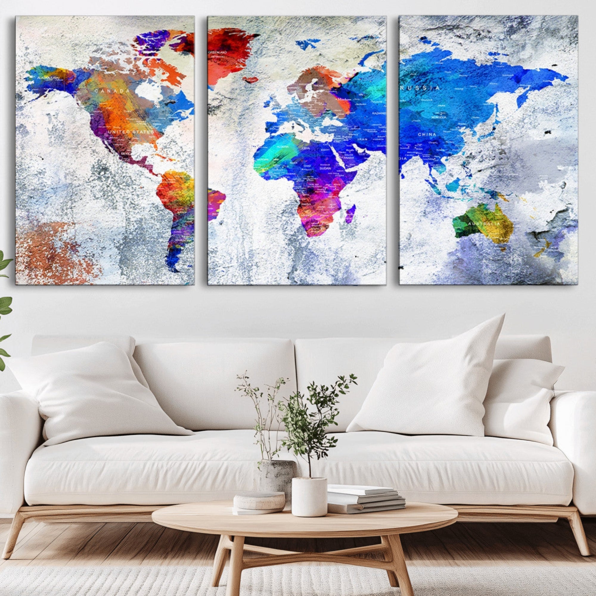 27352-MGV-CV-36X24-World Map Canvas Print – Colorful Abstract Push Pin Travel Map, Framed Wall Art for Home or Office Decor