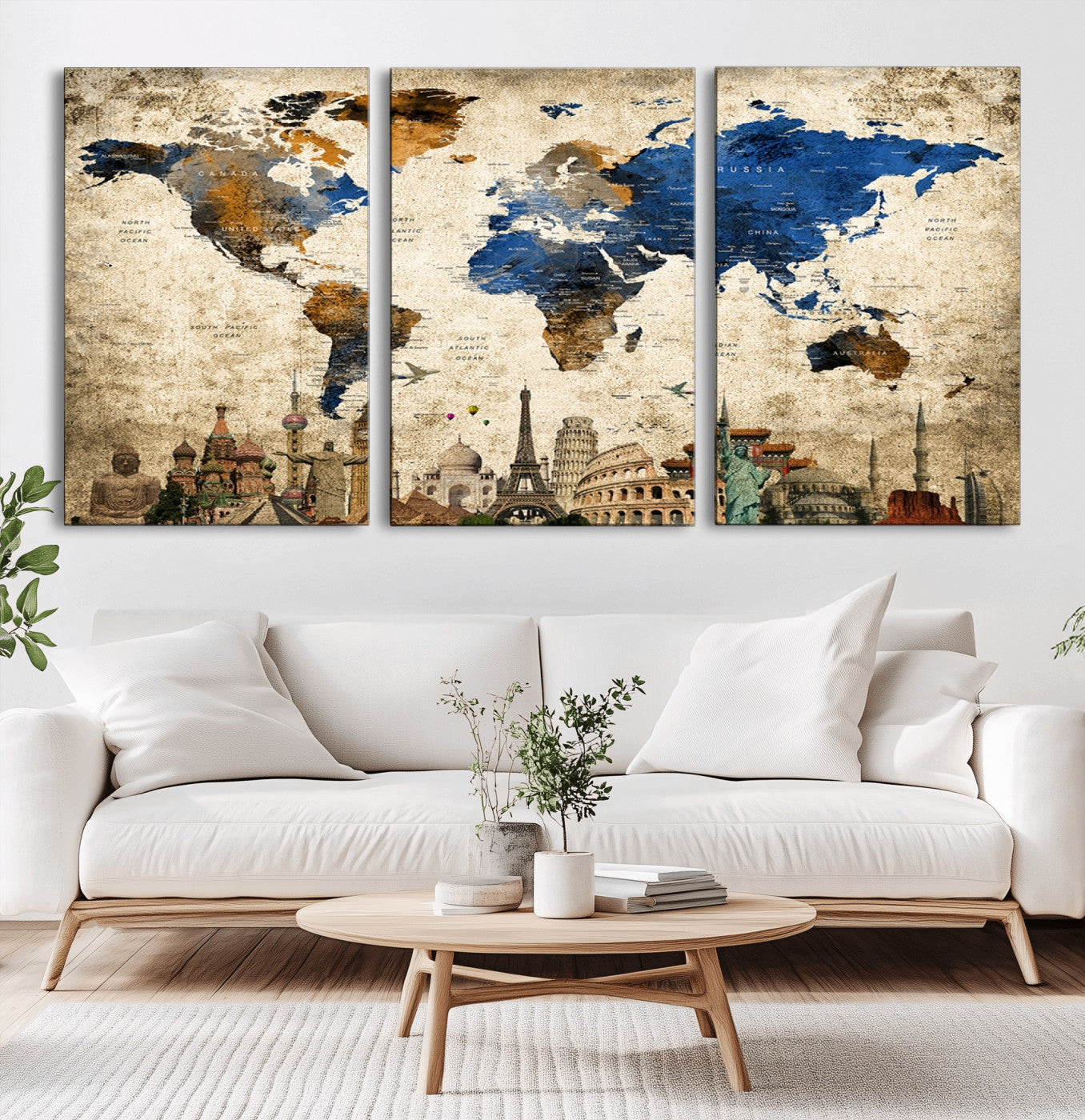 MGV-CV-60X30-3P - Push Pin World Map Canvas Print – Framed Wall Art for Couples to Track Their Travels – Anniversary