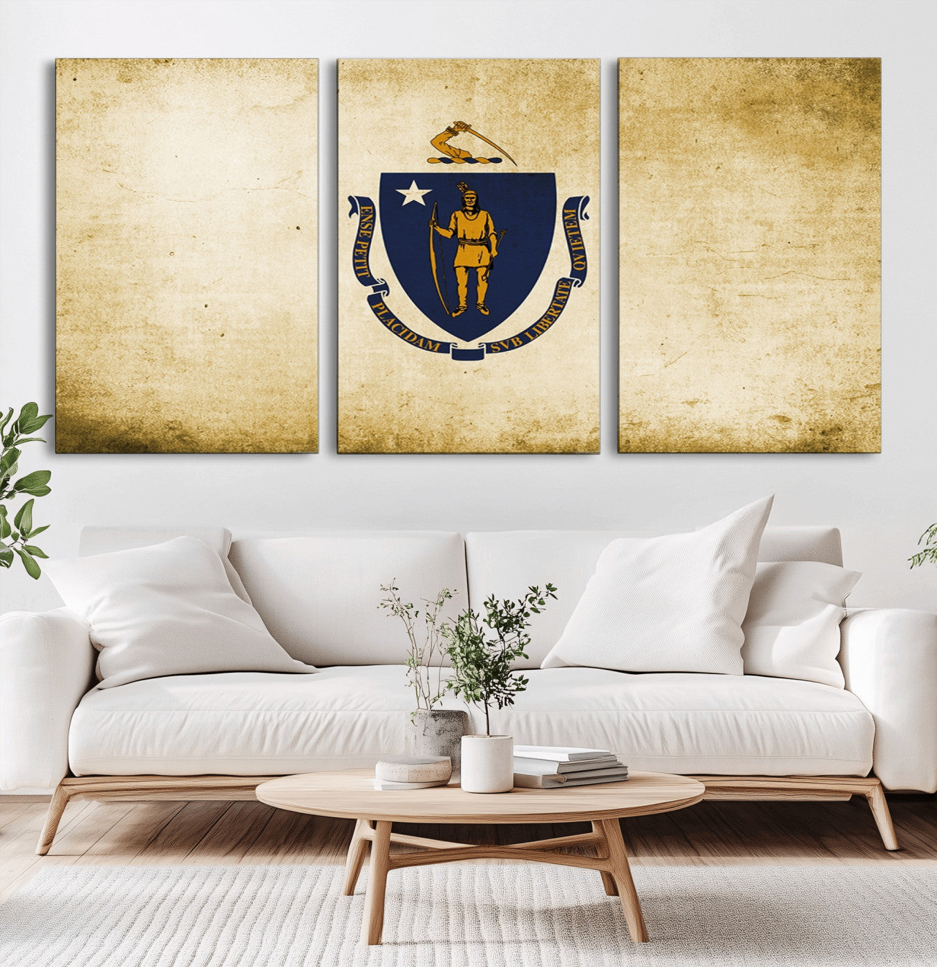 37316-MGV-CV-60X30-3P-Massachusetts Flag Wall Art Canvas Print