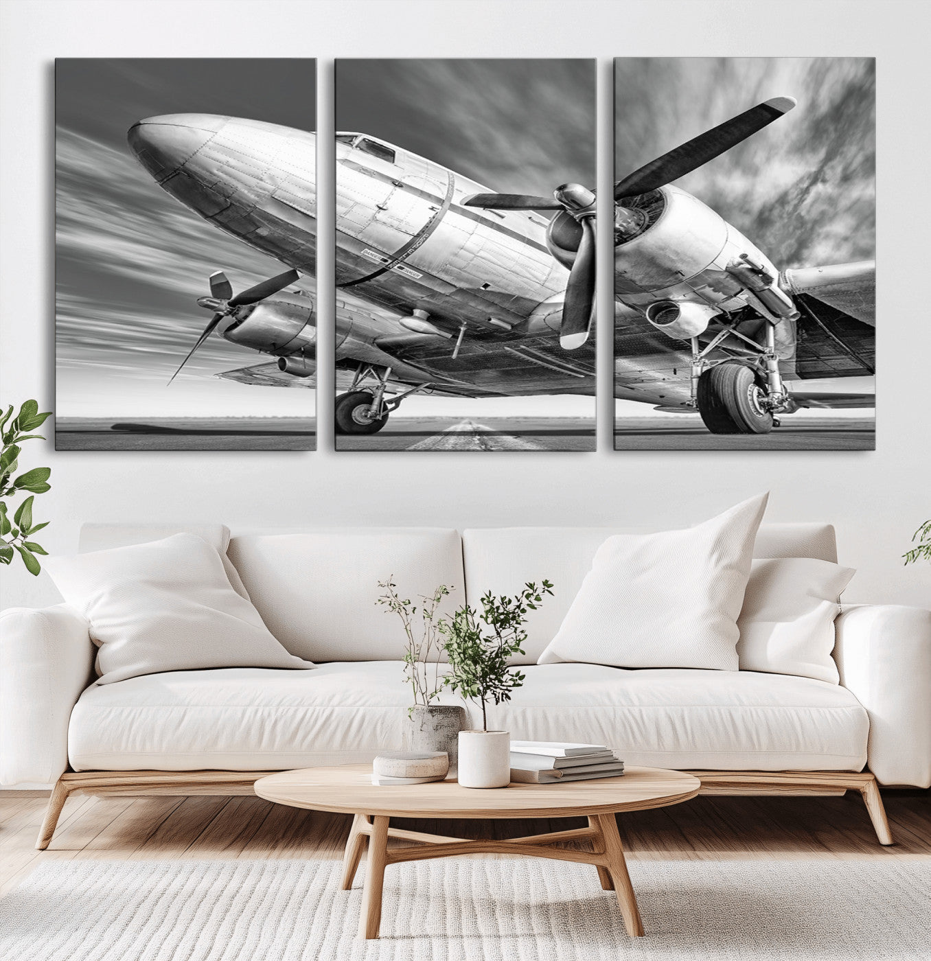 82744-MGV-CV-60X30-3P-Vintage Airplane on Runway Canvas Print
