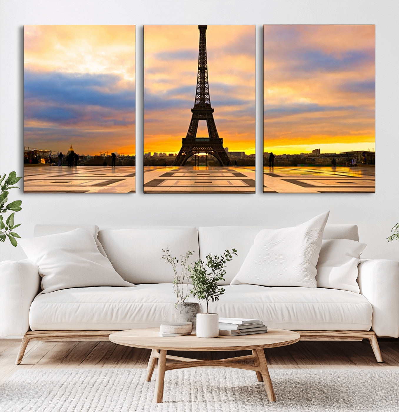 MGV-CV-60X30-3P - Paris Eiffel Tower Sunset Canvas Wall Art Print - Iconic Landmark Decor with Vibrant Colors