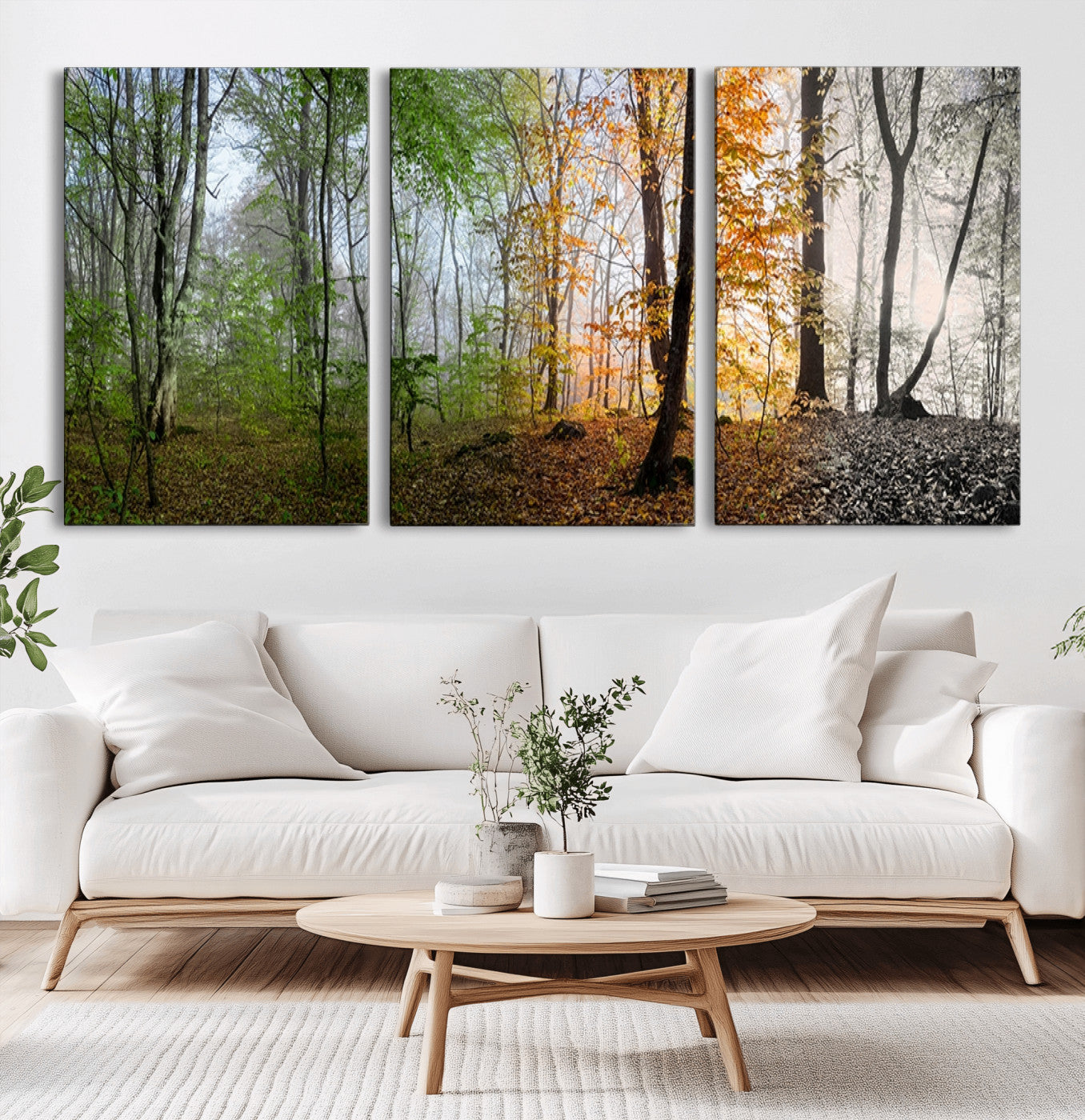 -Four Seasons Wall Art Forest Canvas Print – Triptych Seasonal Nature Print – Landscape Decor for