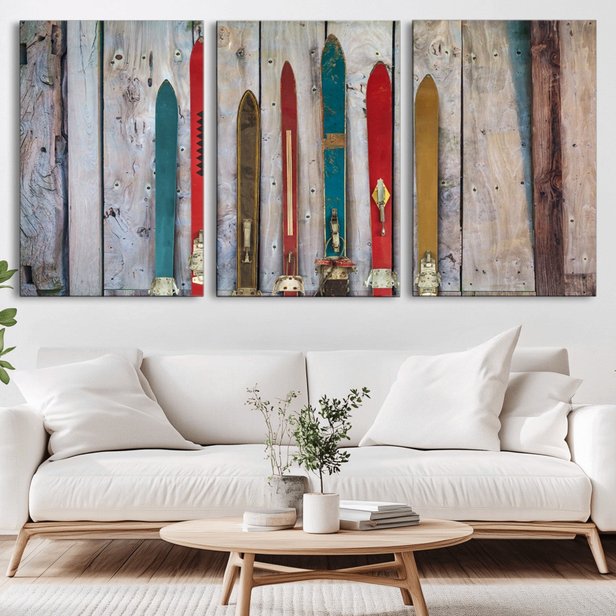 30640-MGV-CV-36X24-Vintage Wooden Weathered Ski's in Front of an Old Barn Wall Art Canvas Print for Farmhouse, Cabin