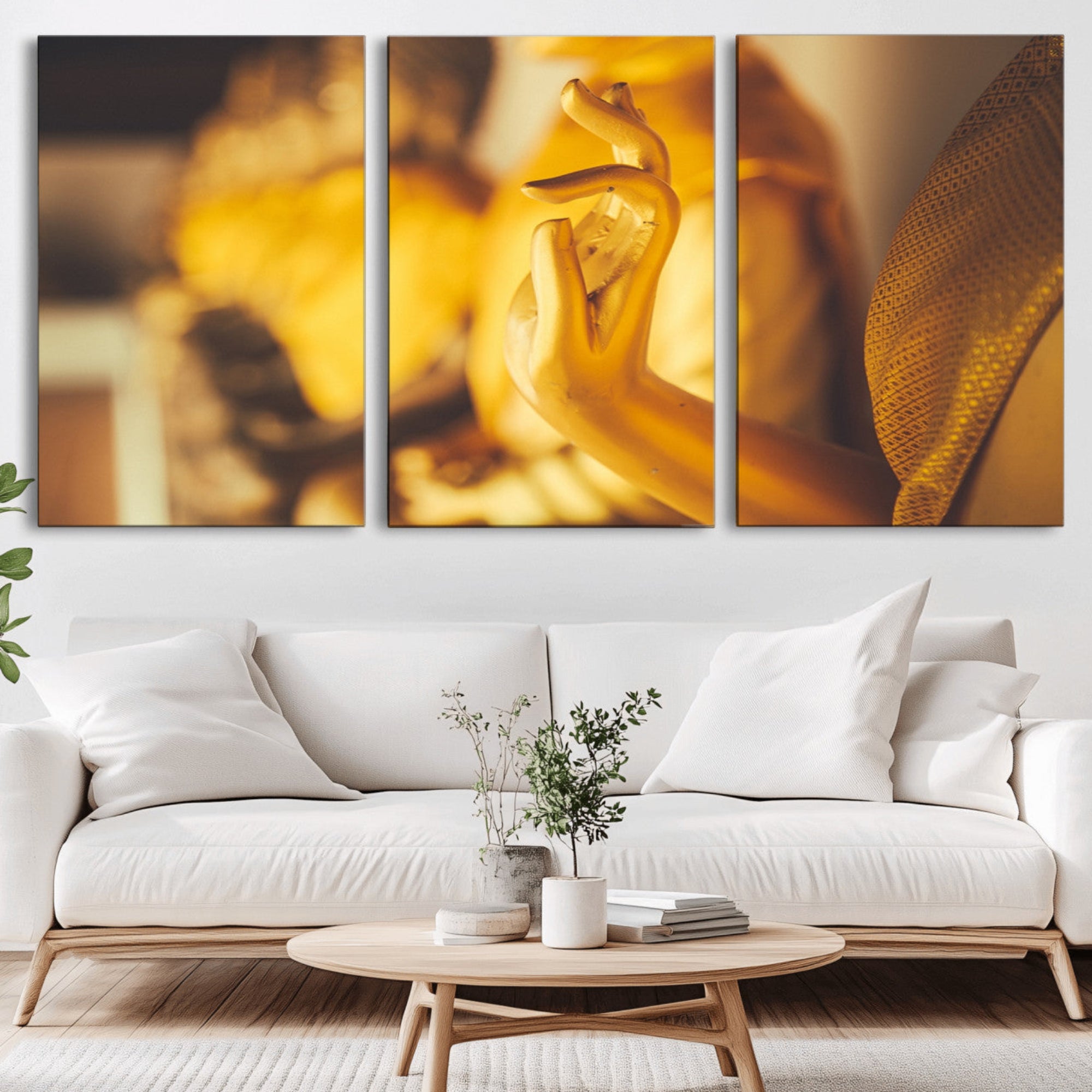30728-MGV-CV-36X24-Gold Buddha Statue Hands Wall Art Canvas Print