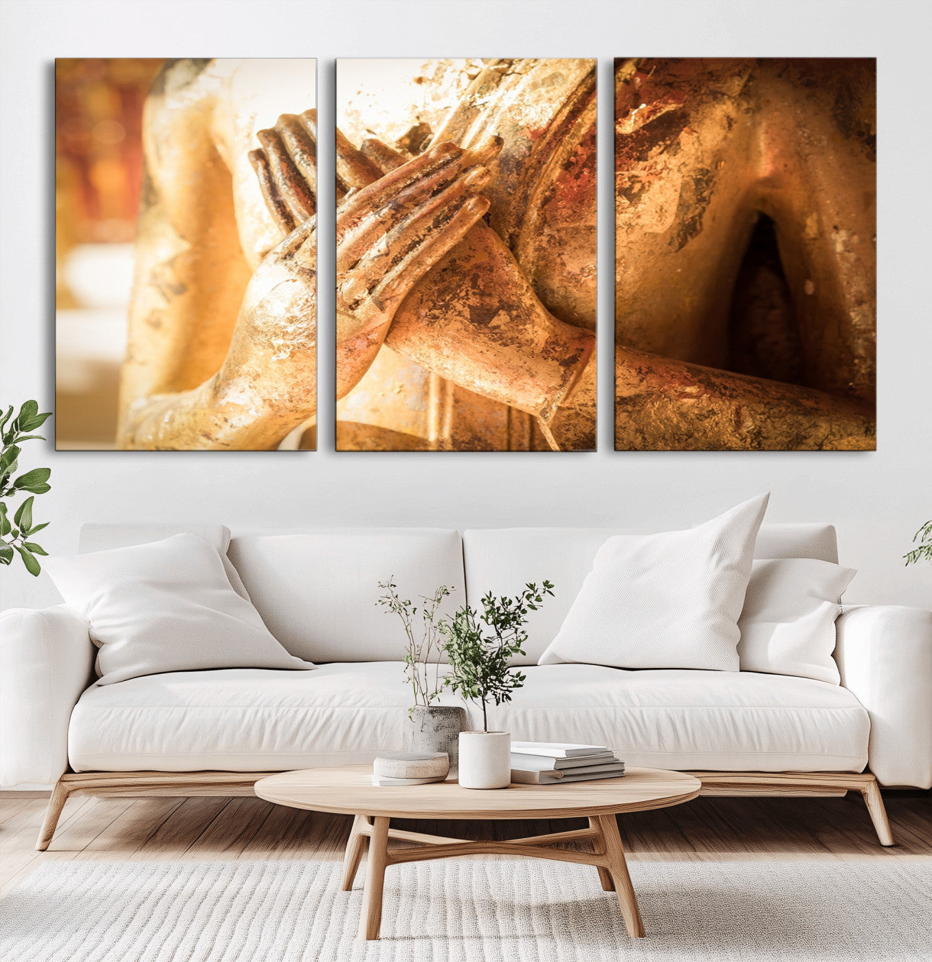 87005-MGV-CV-60X30-3P-Buddha Statue Hands Wall Art Canvas Print