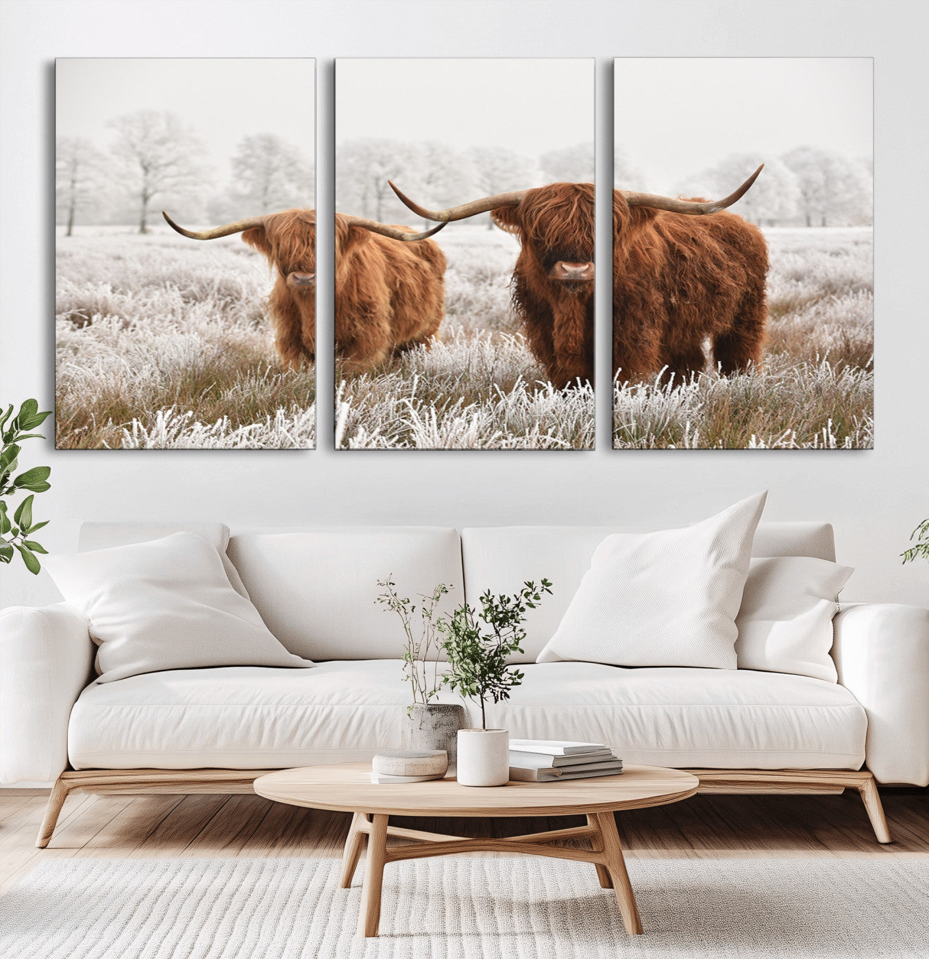 MGV-CV-60X30-3P - Longhorn Cattle Wall Art Canvas Print, Framed Farmhouse Style Art Picture Print, Rustic Cow Perfect Rustic Farmhouse Decor Artwork