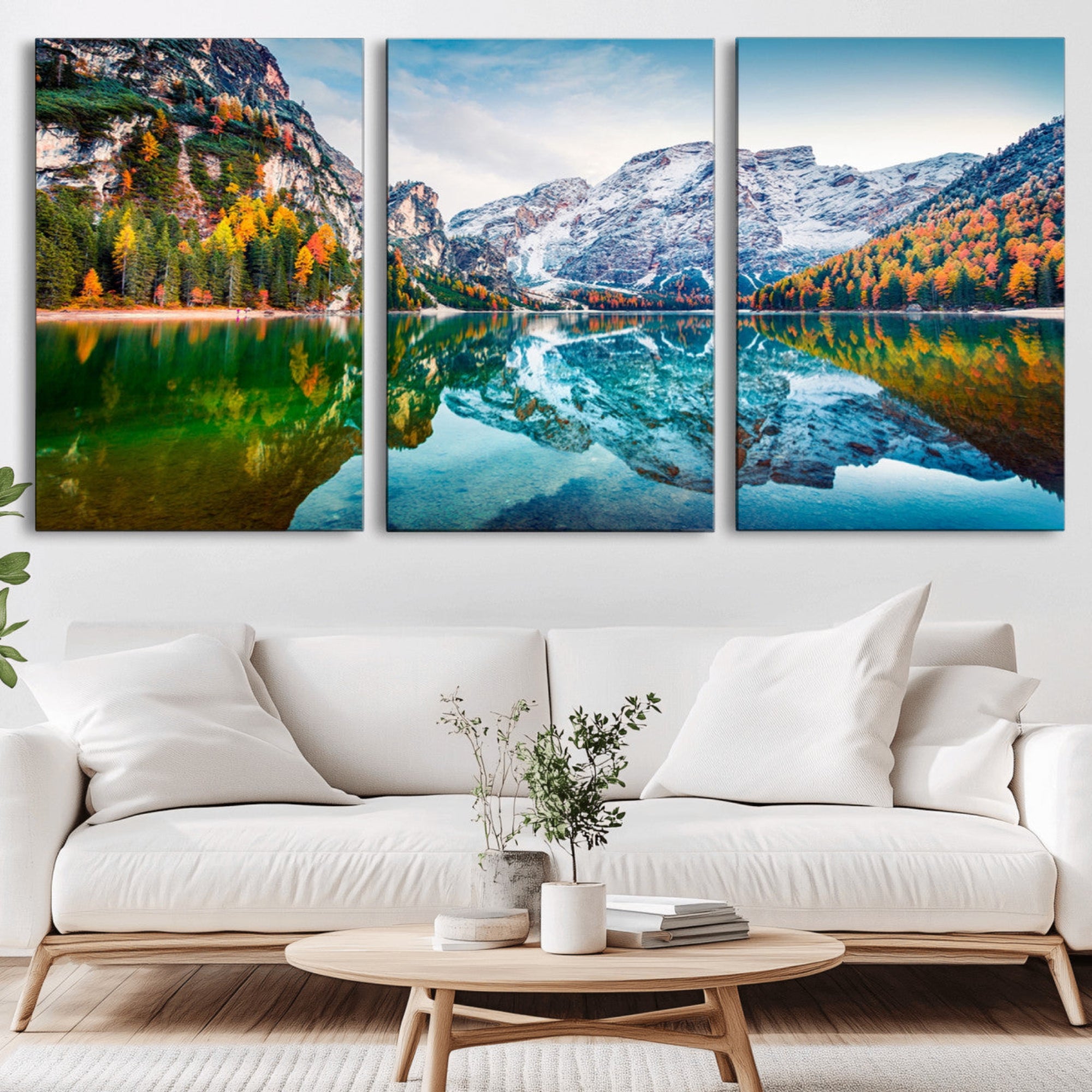 11645-MGV-CV-36X24-Spectacular autumn view of Braies Lake Wall Art Canvas Print