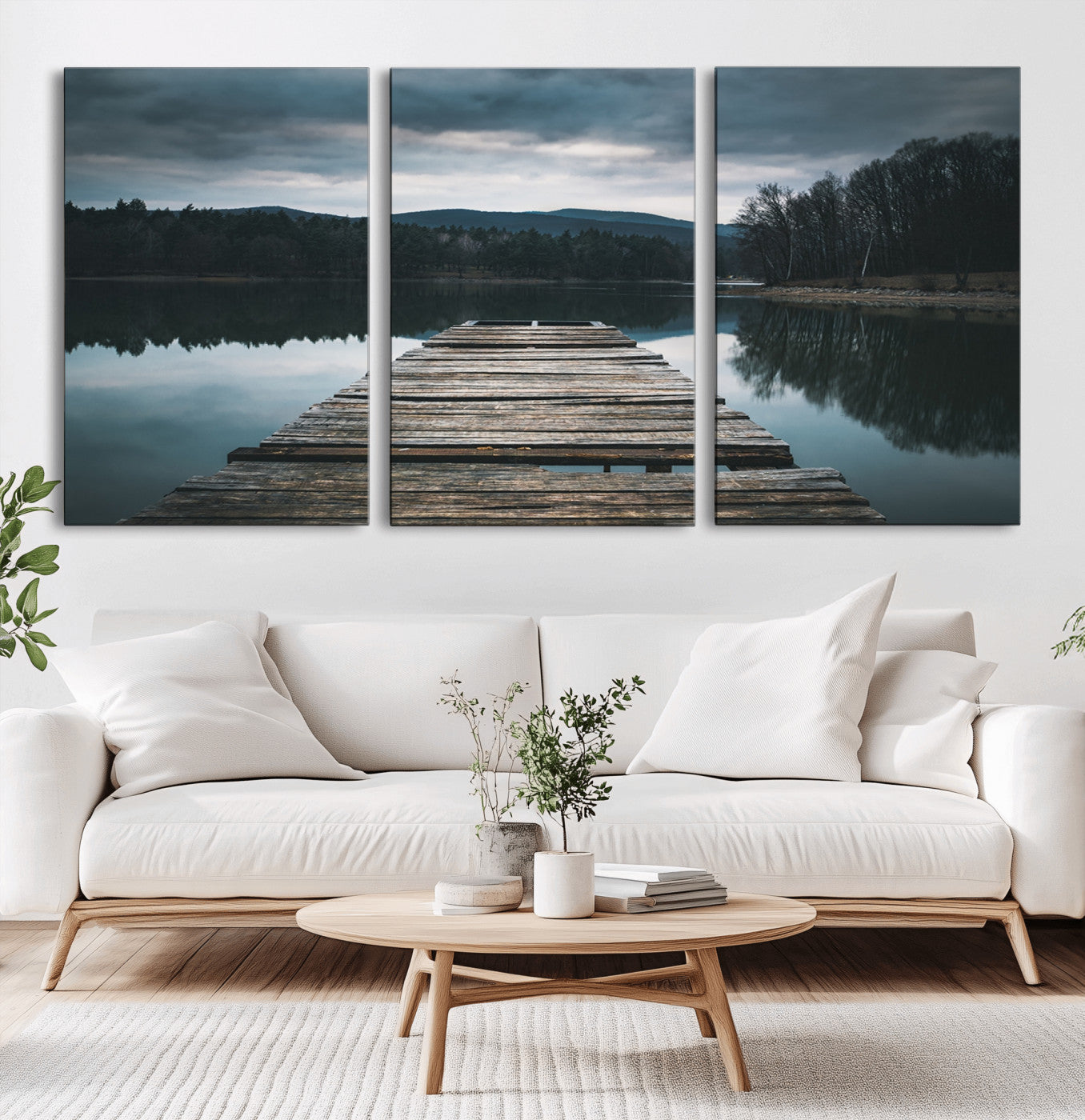 65946-MGV-CV-60X30-3P-Wooden Bridge Near Lake Wall Art Canvas Print