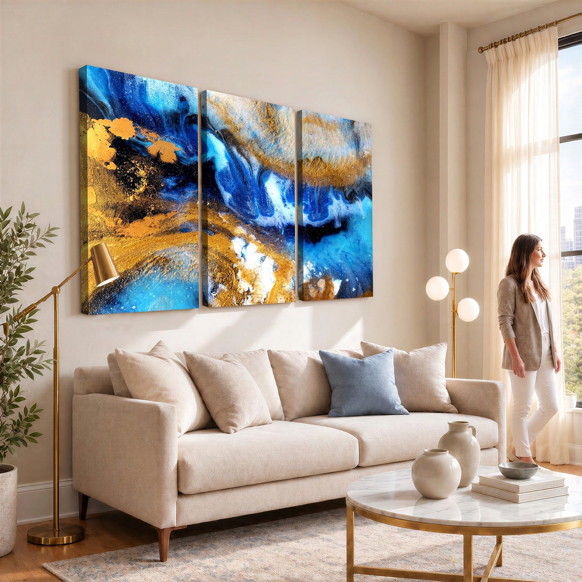 42100-_Poster-30x20 - Large Abstract Wall Art Print | Gold and Blue Abstract Canvas Wall Art