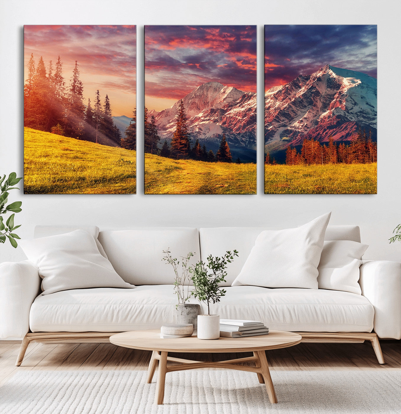 48448-MGV-CV-60X30-3P-Mountain and Daylight Red Sunset Wall Art Canvas Print