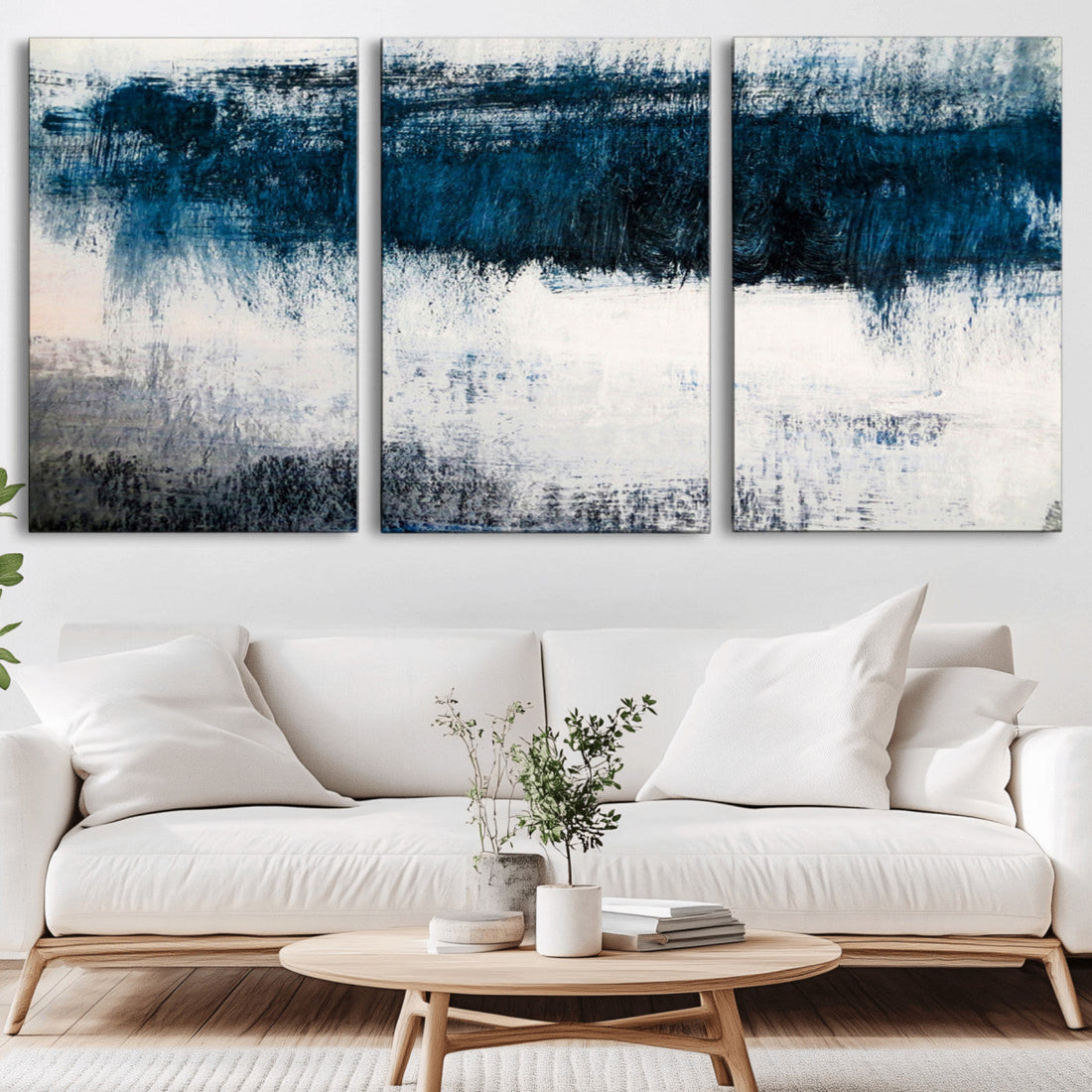 Abstract Blue and White Canvas Art | Large Wall Art for Modern Living Room Decor