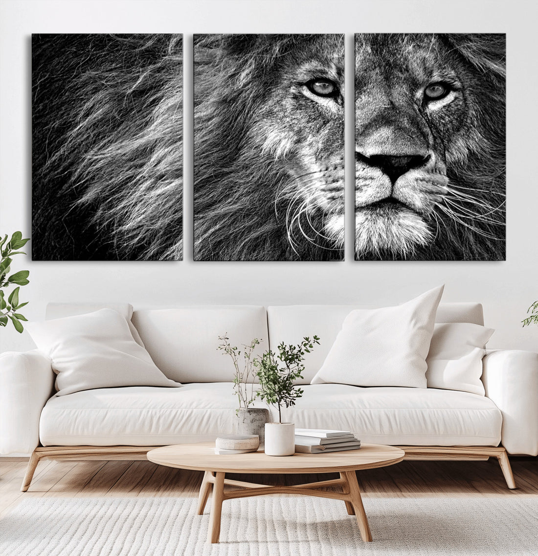 Black and White Lion Canvas Wall Art Print | Wildlife Portrait