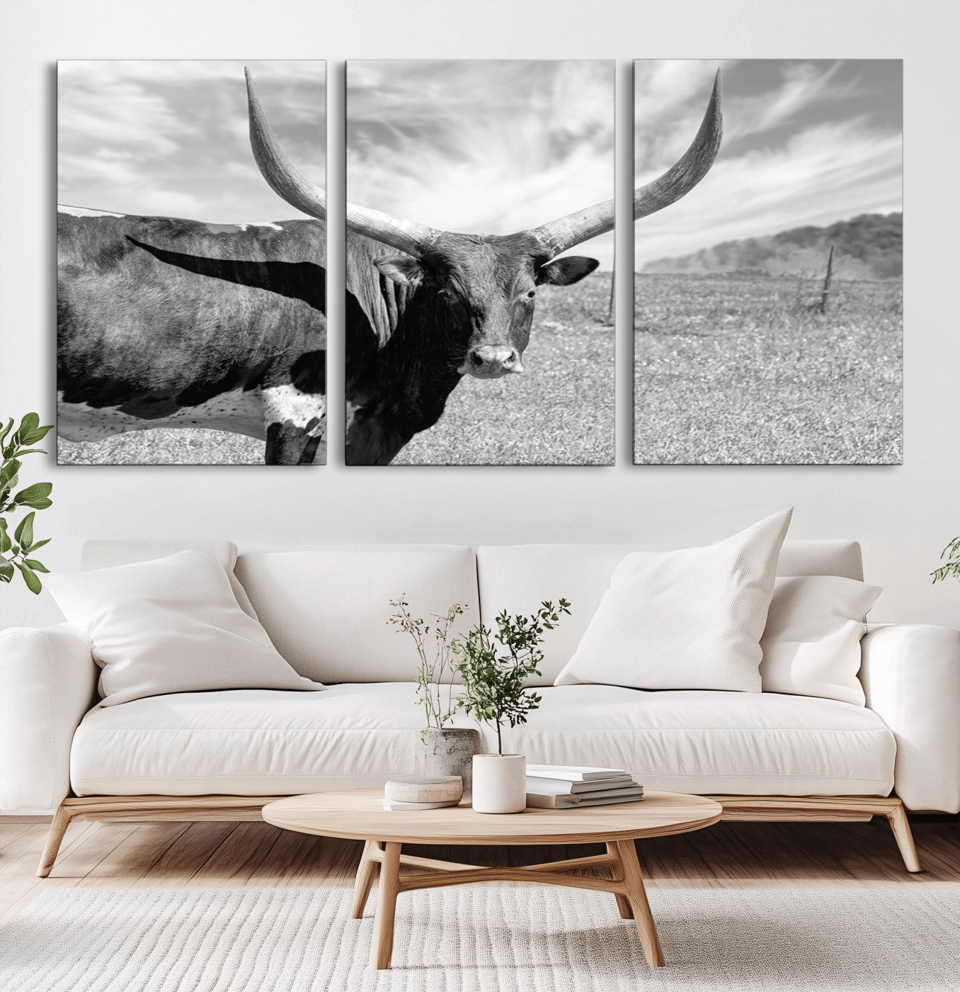 MGV-CV-60X30-3P - Cattle Wall Art Longhorn Cow Canvas Print
