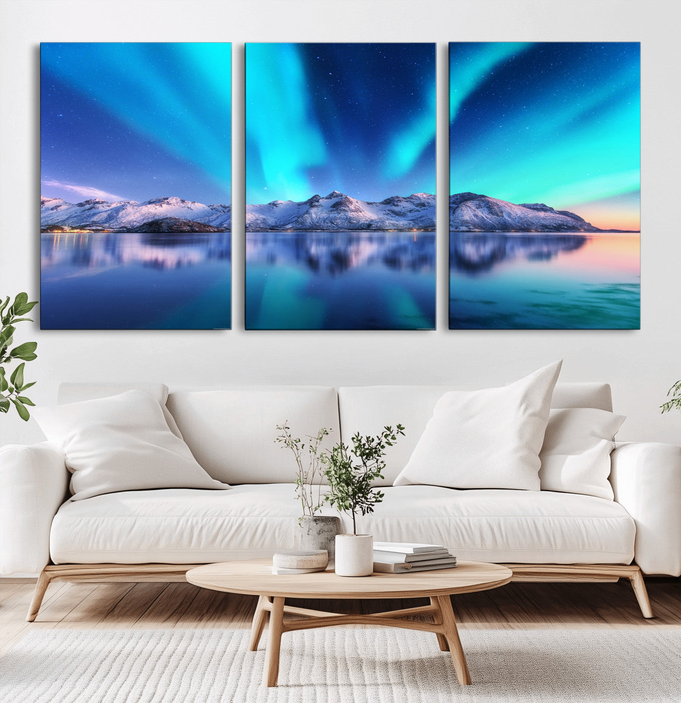49902-MGV-CV-60X30-3P-Northern Lights above Mountain Wall Art, Northern Lights Wall Art Canvas Print