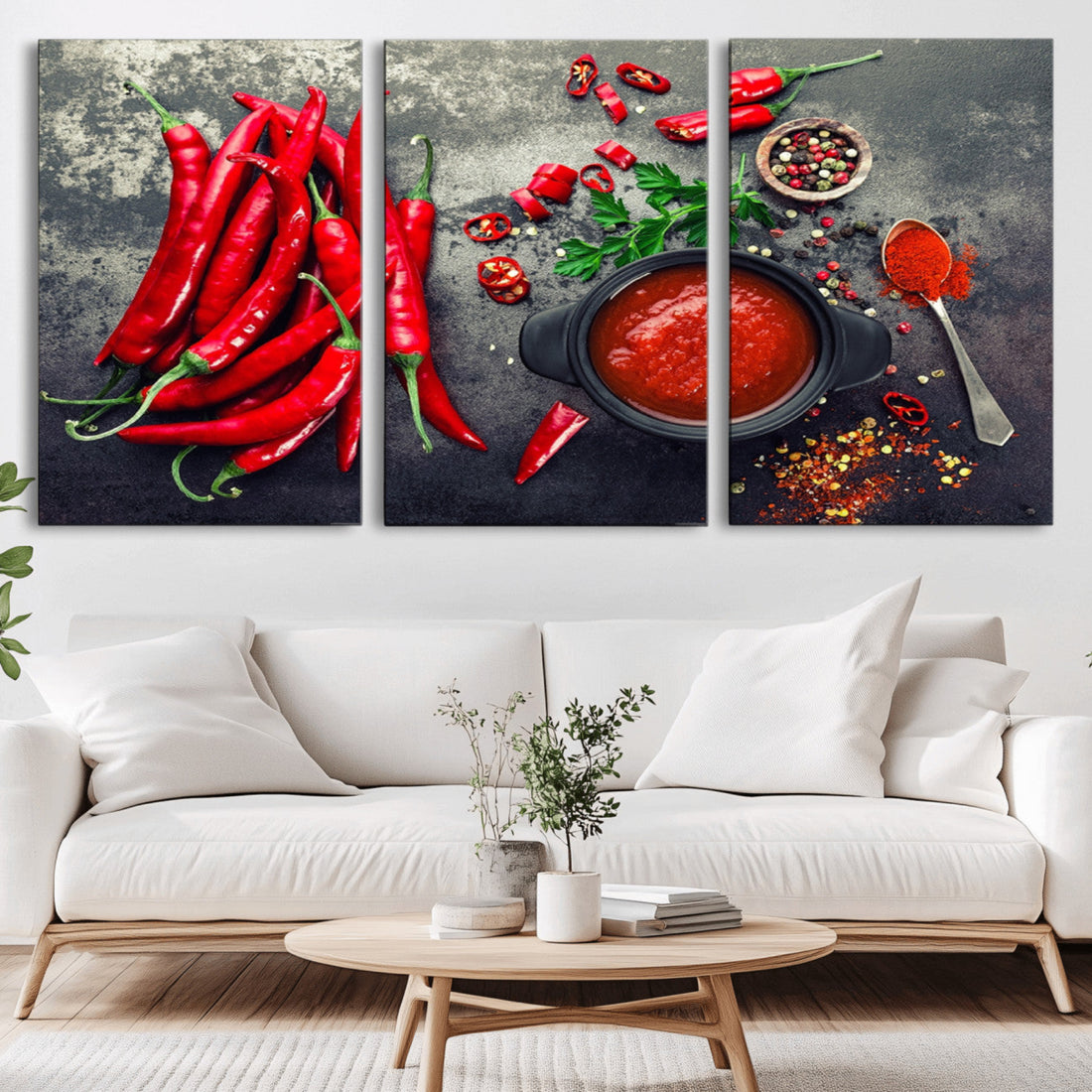 Red Chili Peppers Wall Art Kitchen Artwork Canvas Print