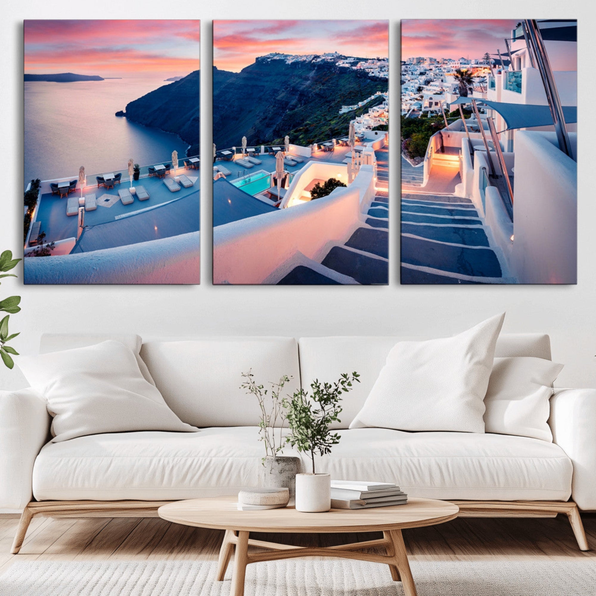 65067-MGV-CV-60X30-3P-Greece Santorini Wall Art Landscape Canvas Print