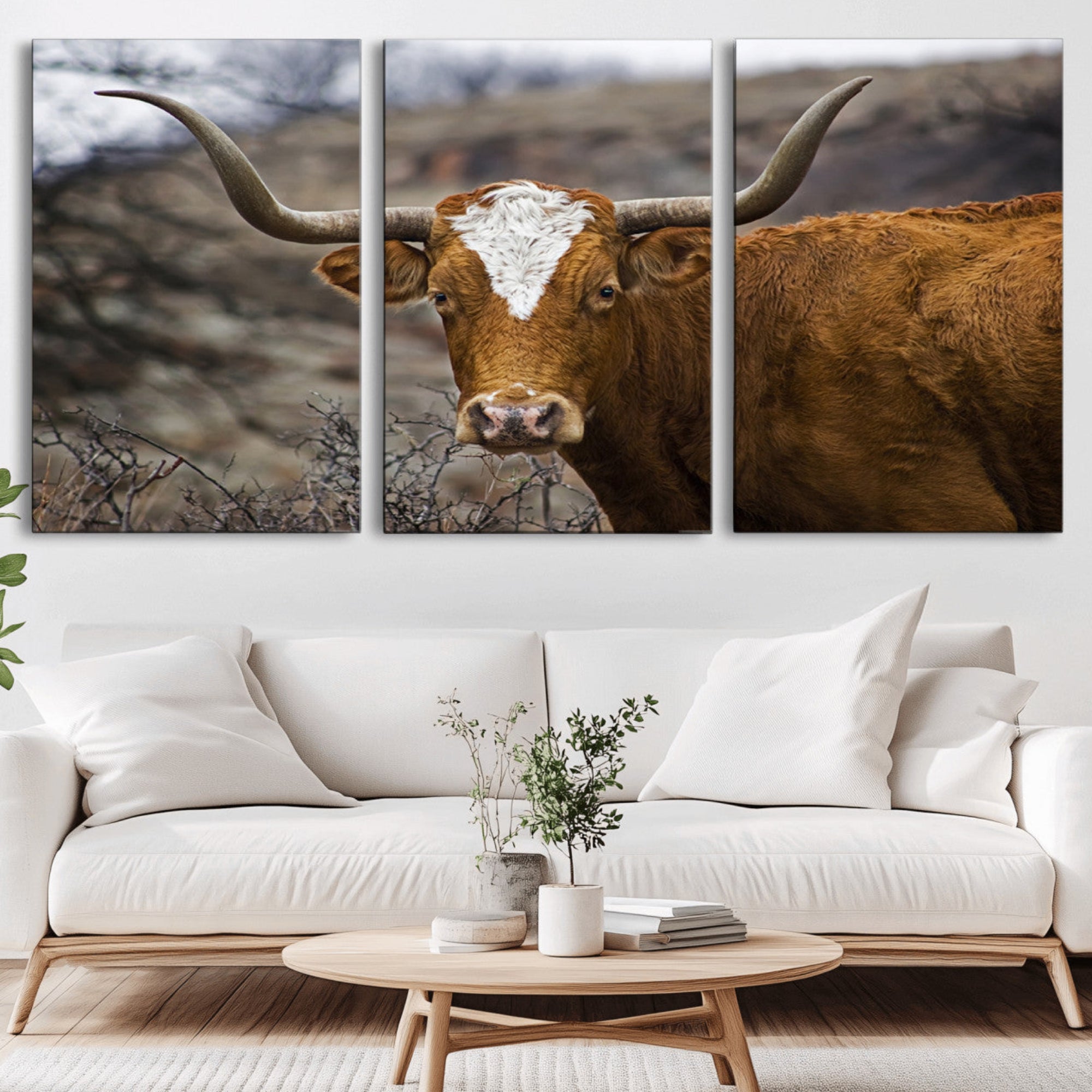71797-MGV-CV-36X24-Texas Longhorn Canvas Wall Art - Longhorn Steer Canvas Wall Art Print- Rustic Western Animal Print,
