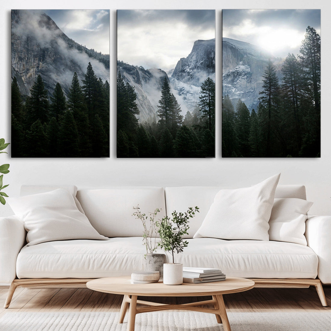 Yosemite National Park El Capitan Foggy Mountain Wall Art | Large Canvas Print