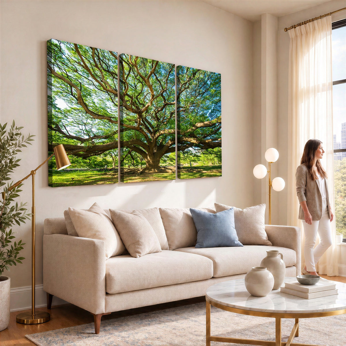 70569-MGV-CV-24X16 - Majestic Oak Tree Wall Art | Serene Nature Canvas Print with Spreading Branches