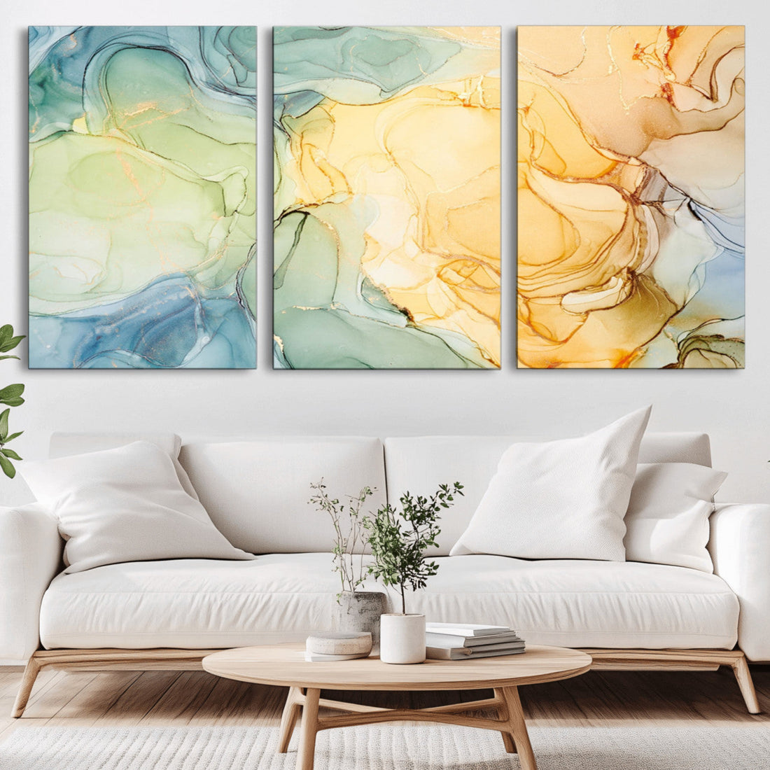 Green and Yellow Marble Fluid Effect Wall Art | Abstract Canvas Print
