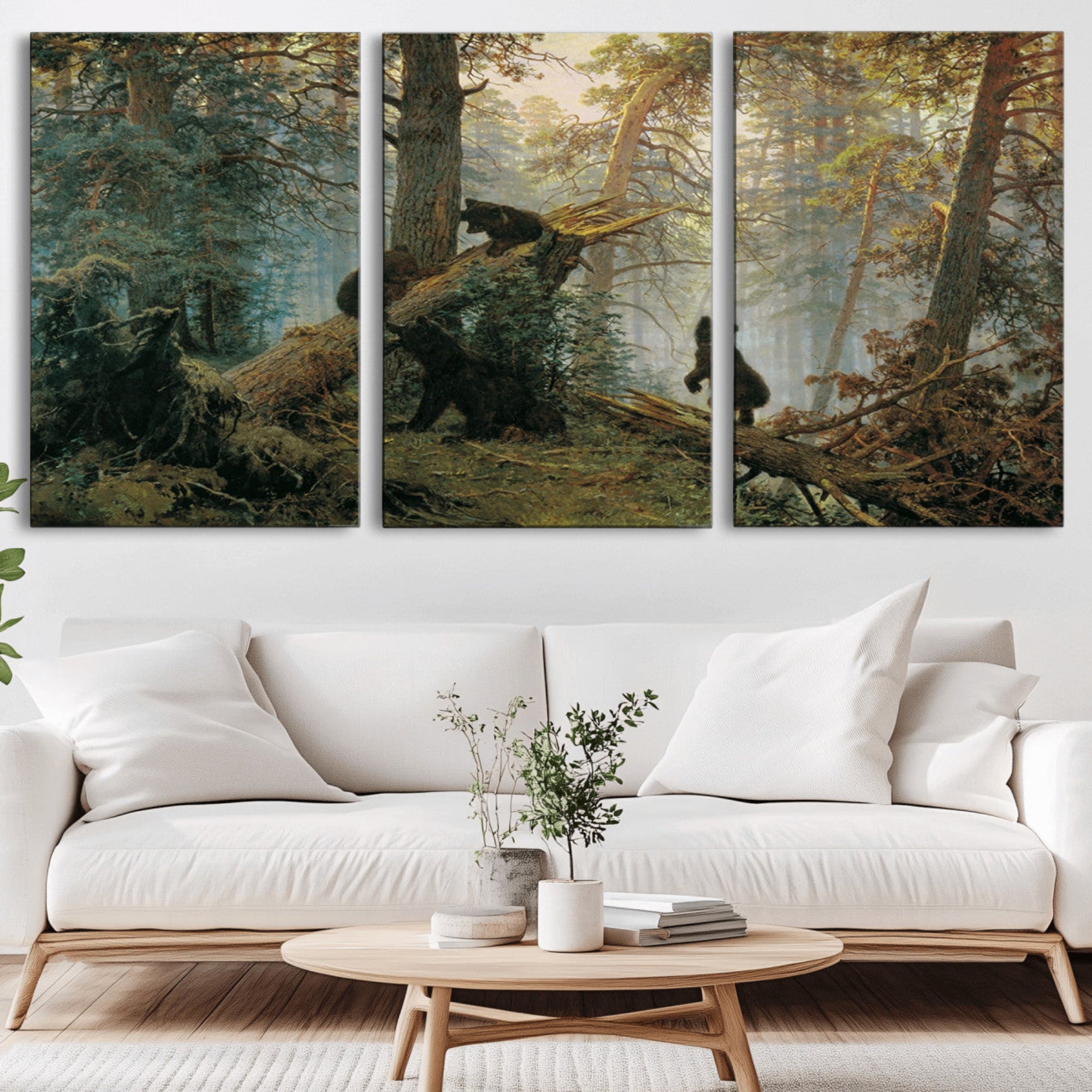 14144-MGV-CV-36X24-Baby Bears in Forest Wall Art Canvas Print