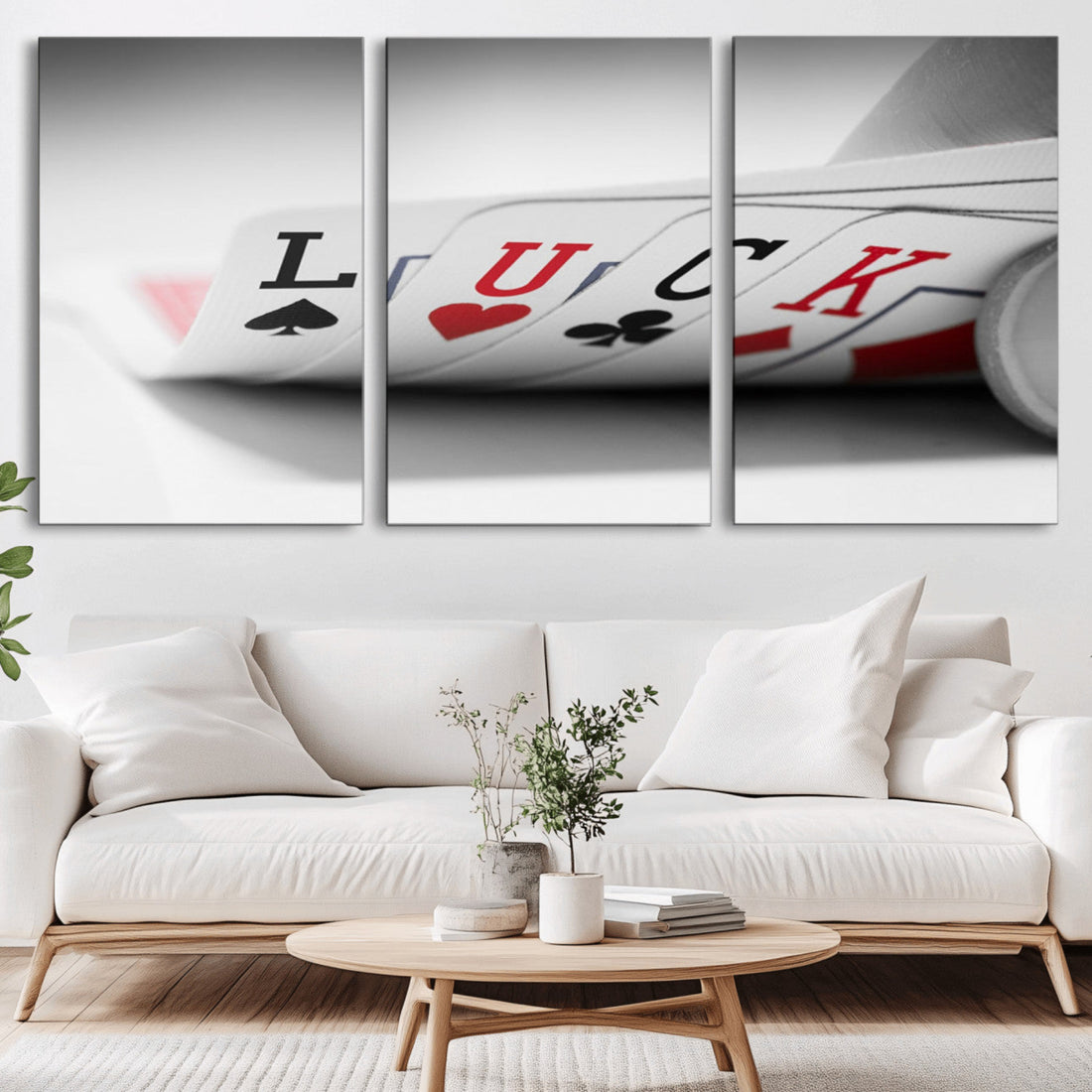 Framed Lucky Poker Cards Canvas | Modern Triptych Wall Art for Game Rooms