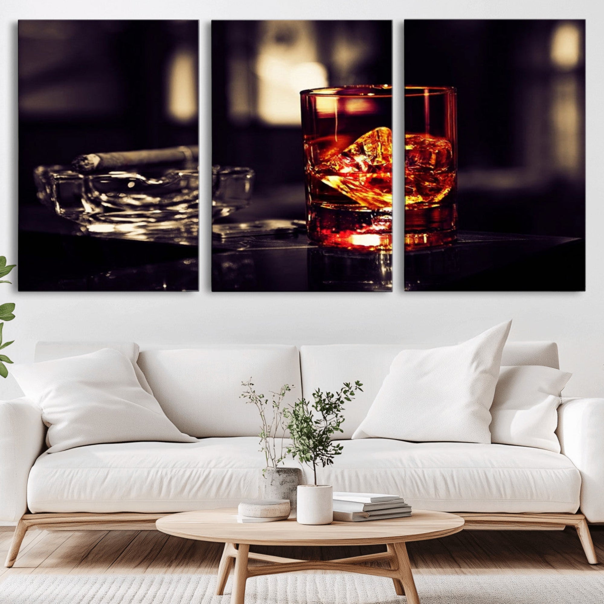 40315-MGV-CV-36X24-Whiskey and Cigar Canvas – Luxurious Wall Art for Home or Bar – Glass and Cigar Scene Print Canvas