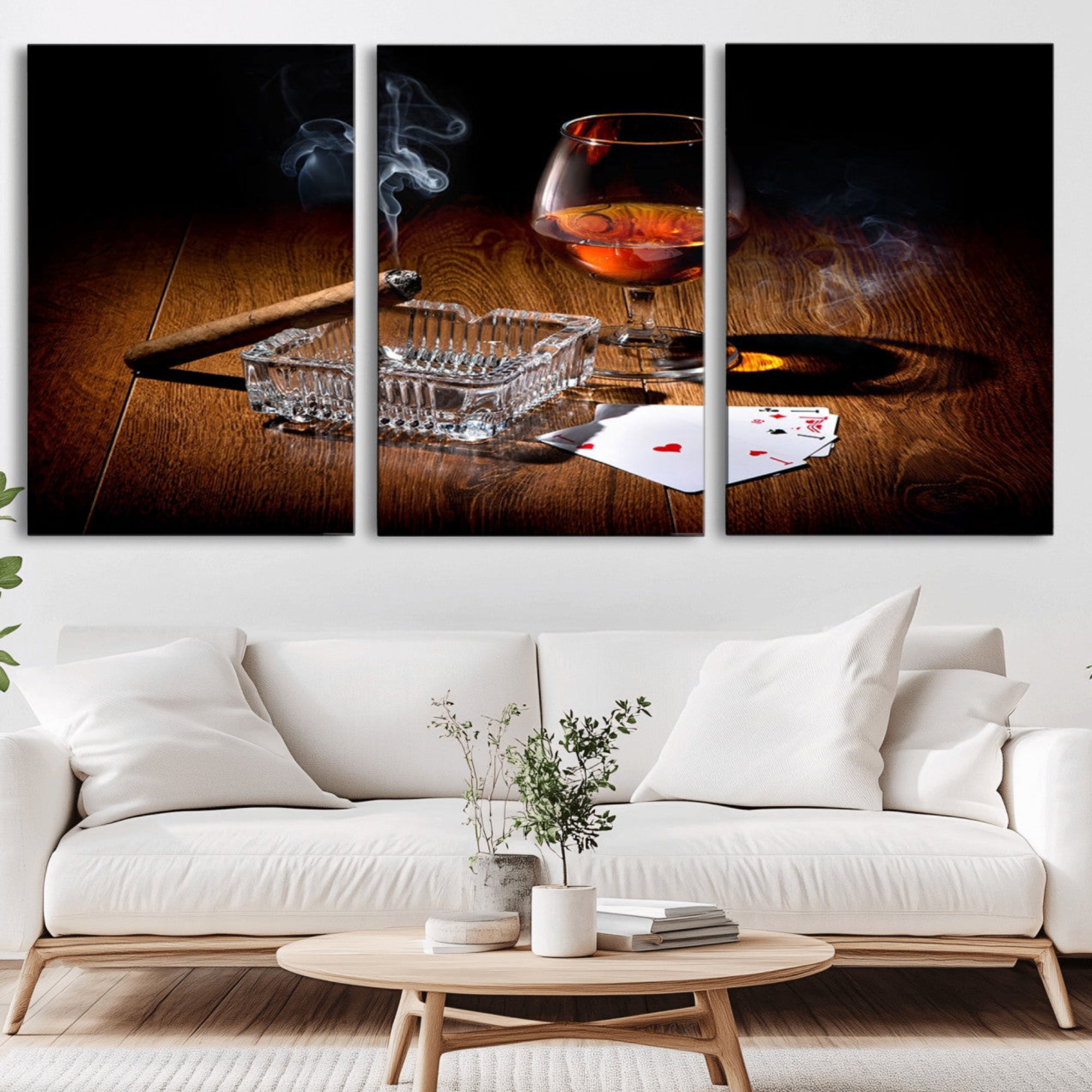 65720-MGV-CV-36X24-Whiskey Cigar Wall Art Canvas Print Kitchen Wall