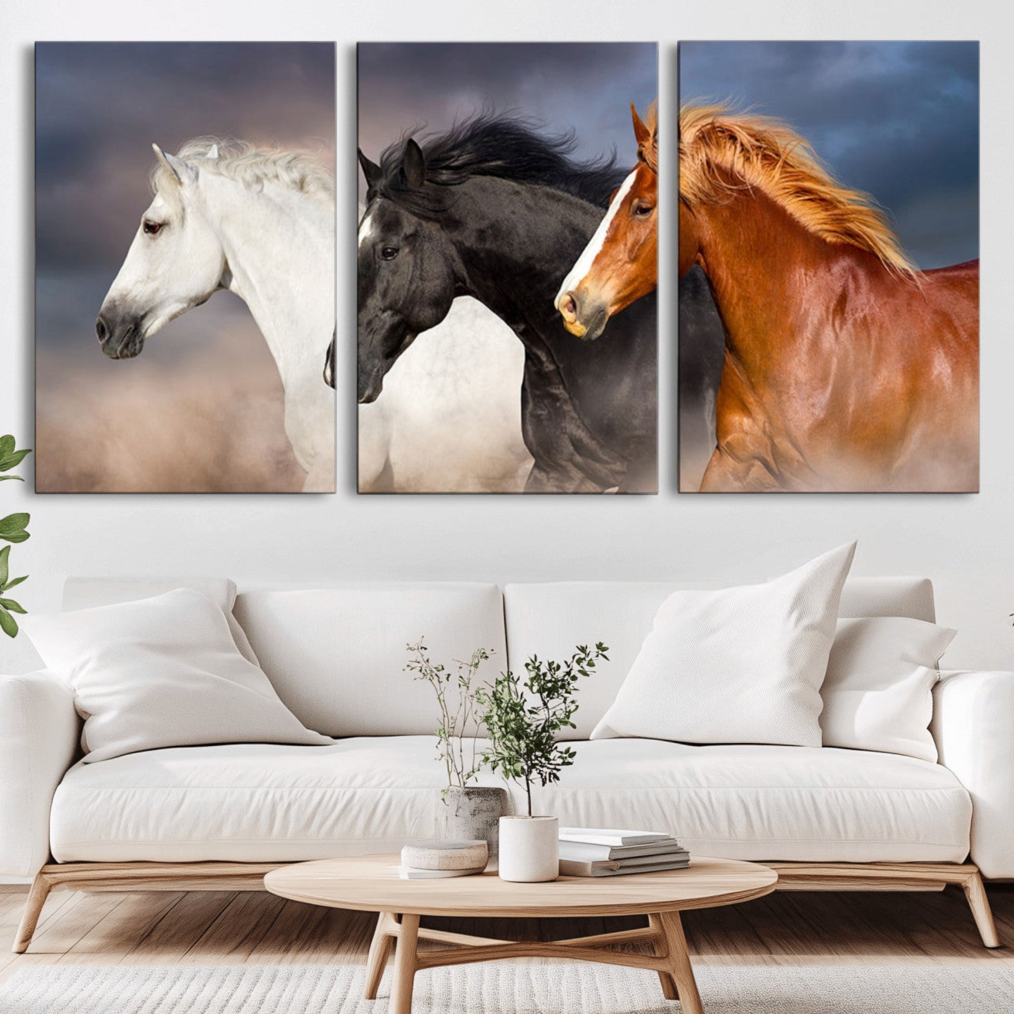 51754-MGV-CV-36X24-Animal Wall Art Three Horses Farmhouse Art Canvas, Framed Three Horses Canvas Print