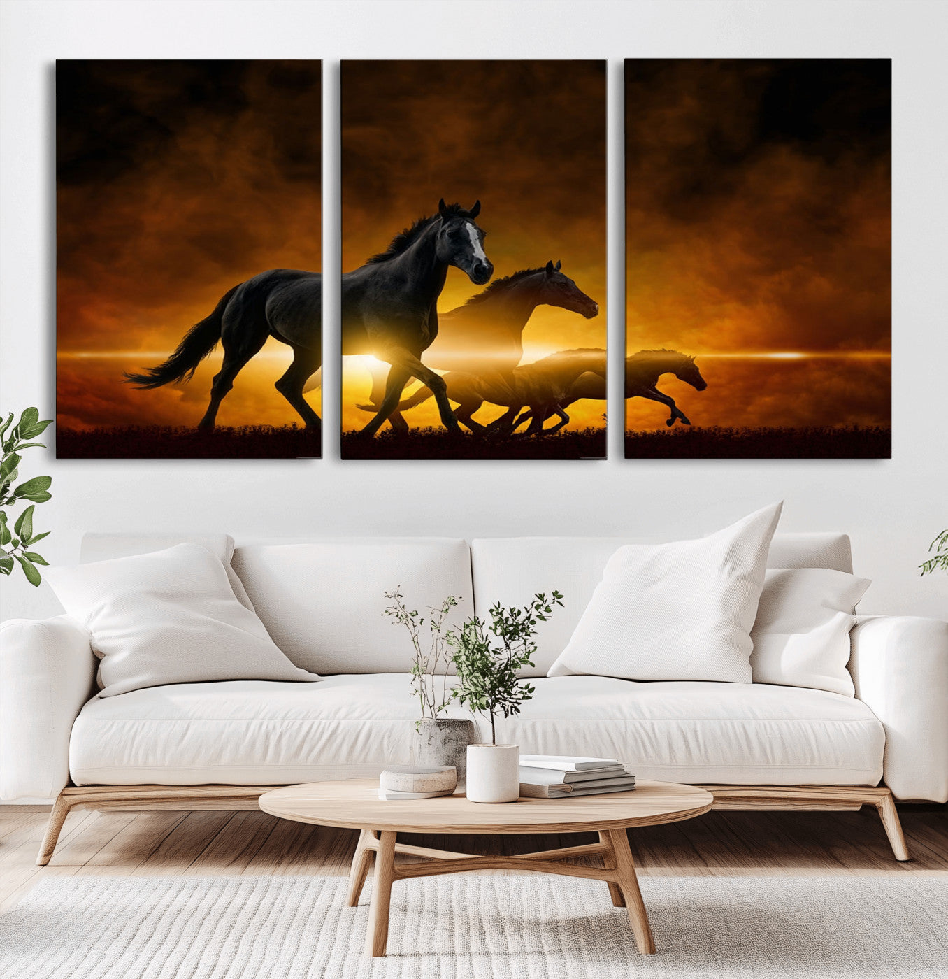 56665-MGV-CV-60X30-3P-Horse Wall Art Canvas Print, Multi Panel Animal Canvas Print