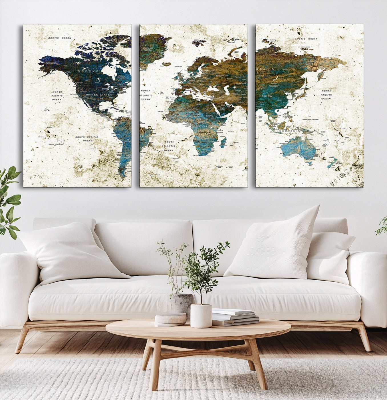 78067-MGV-CV-36X24-Vintage World Map Wall Art Canvas Print, Framed Rustic Earth Map Art Picture Print, Antique Map Perfect Rustic Vintage Decor Artwork