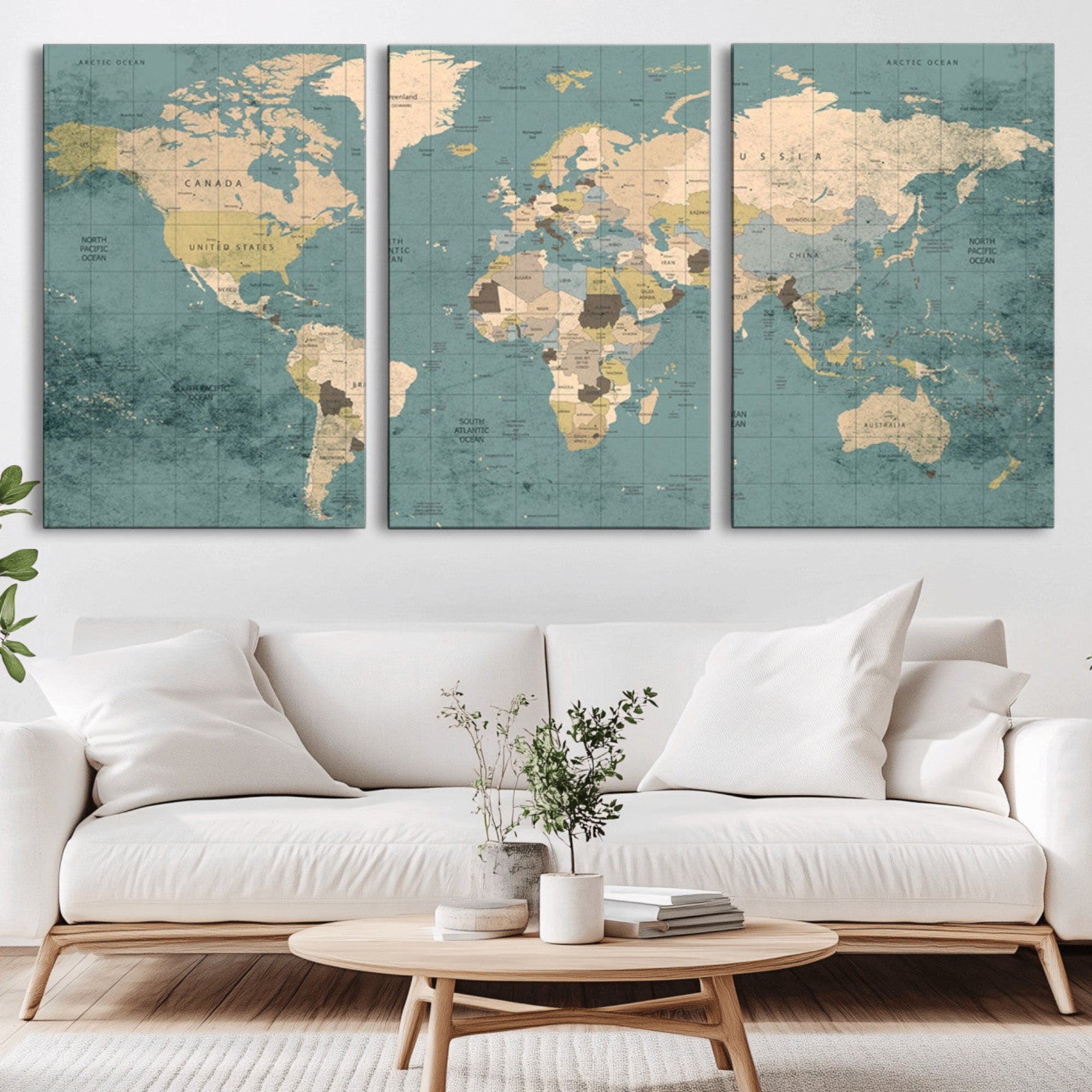 54872-MGV-CV-36X24-Classic World Map Canvas Print – Framed Vintage Map Wall Art, Retro Atlas Design for Rustic Explorer or Study Room Decor