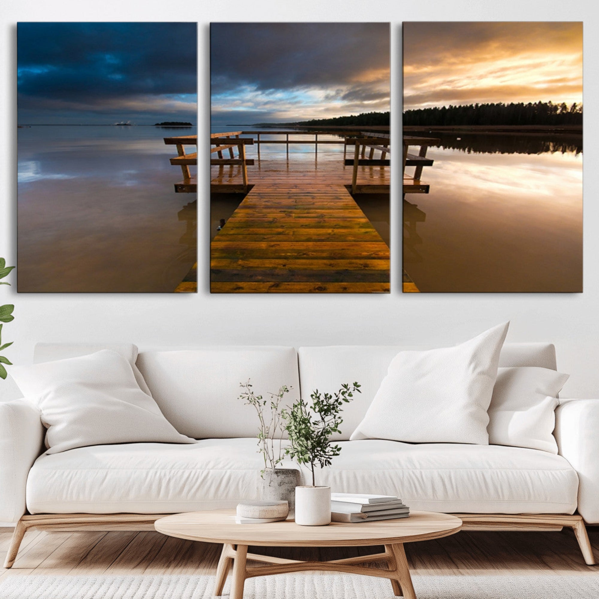 77616-MGV-CV-36X24-Serene Lake Pier at Sunset Canvas Print | Landscape Canvas Print | Ready to Hang and Framed Wall Art