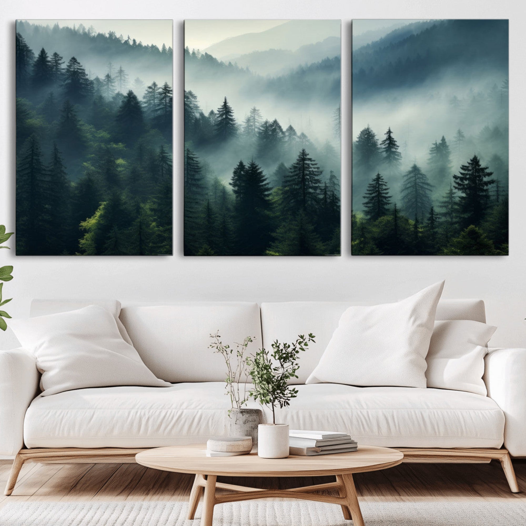 17687-MGV-CV-36X24-Captivating Misty Forest Wall Art Premium Canvas Print a Foggy and Serene Atmosphere Art