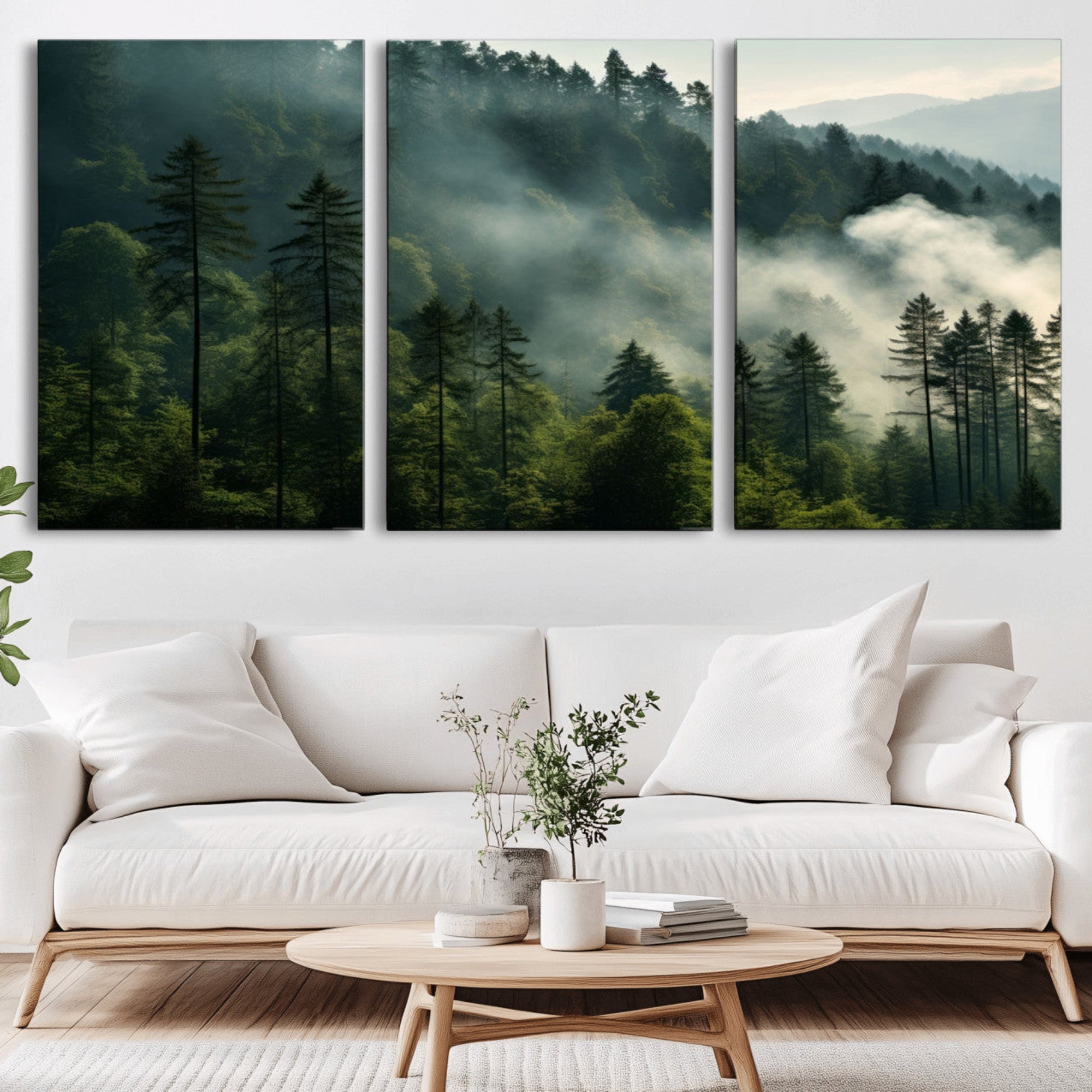 13518-MGV-CV-36X24-Misty Forest Wall Art Premium Canvas Print a Foggy and Serene Atmosphere