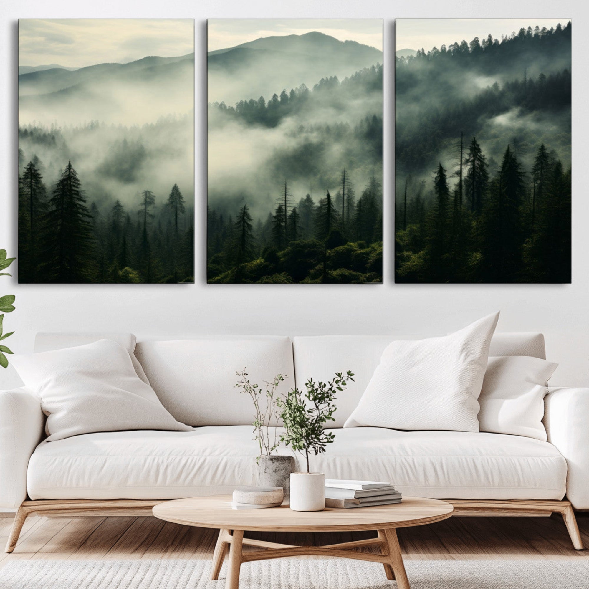 25295-MGV-CV-36X24-Captivating Misty Forest Wall Art Premium Canvas Print a Foggy and Serene Atmosphere