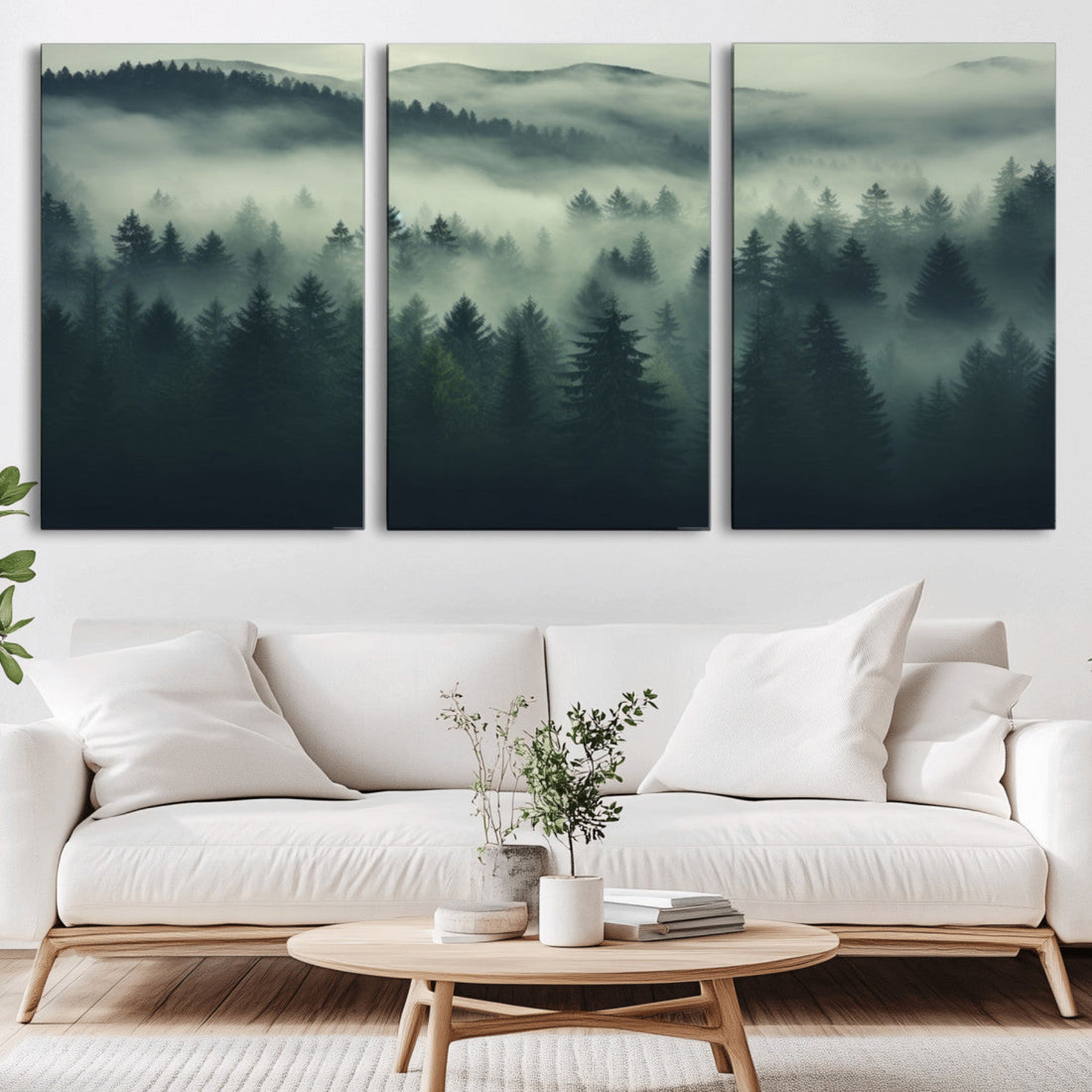 Misty Forest Wall Art Canvas Print, A Foggy and Serene Woodland Atmosphere