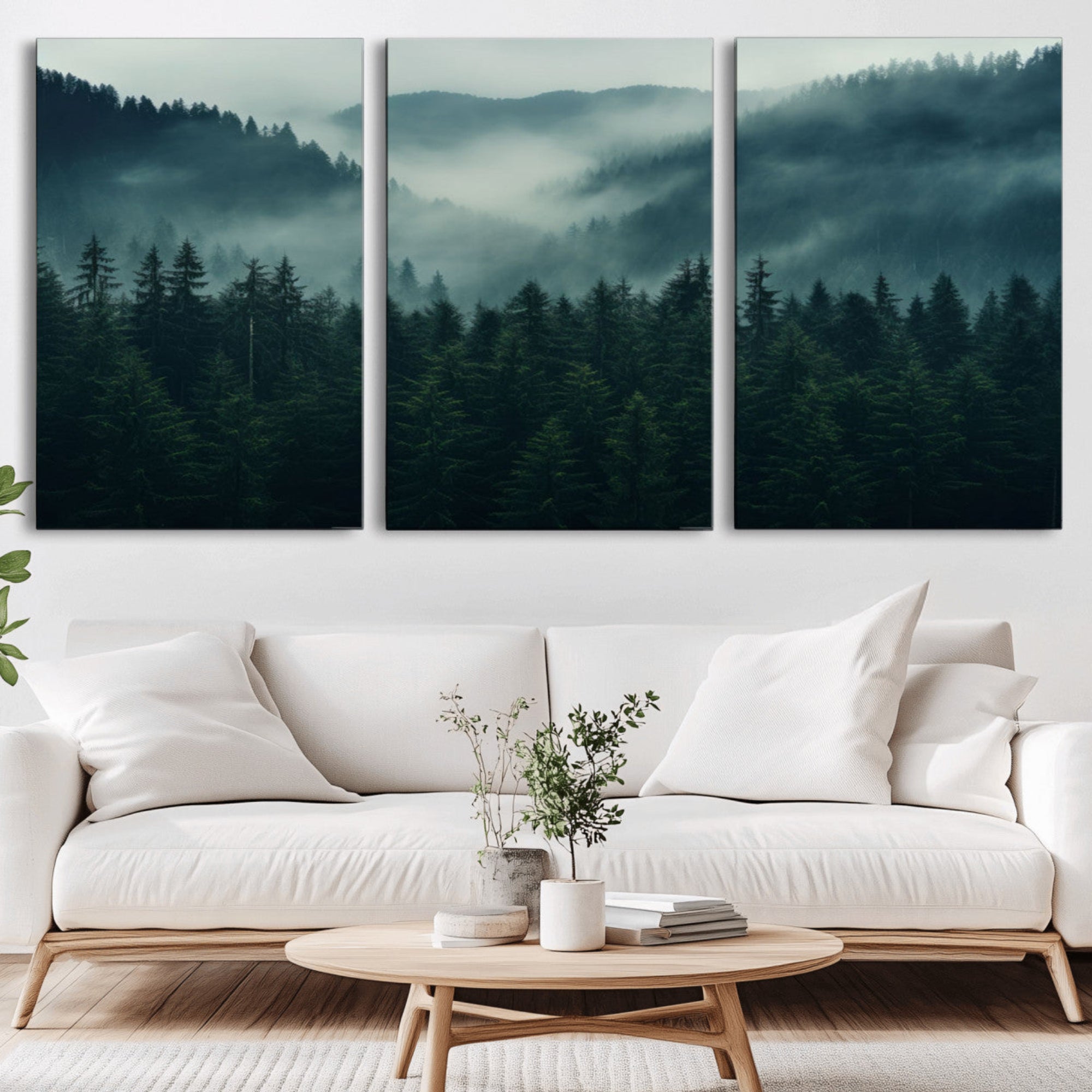 95647-MGV-CV-36X24-Captivating Misty Forest Wall Art Premium Canvas Print, Foggy and Serene Atmosphere Wall Art Canvas